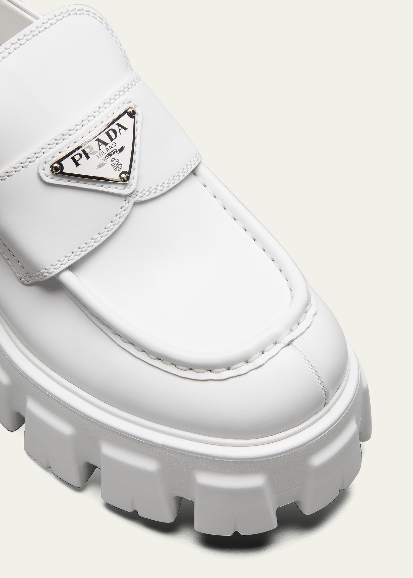 Prada men\'s white MONOLITH LEATHER LOAFERS PRADA Loafer White Casual Shoes for Men for sale | eBay main image 2