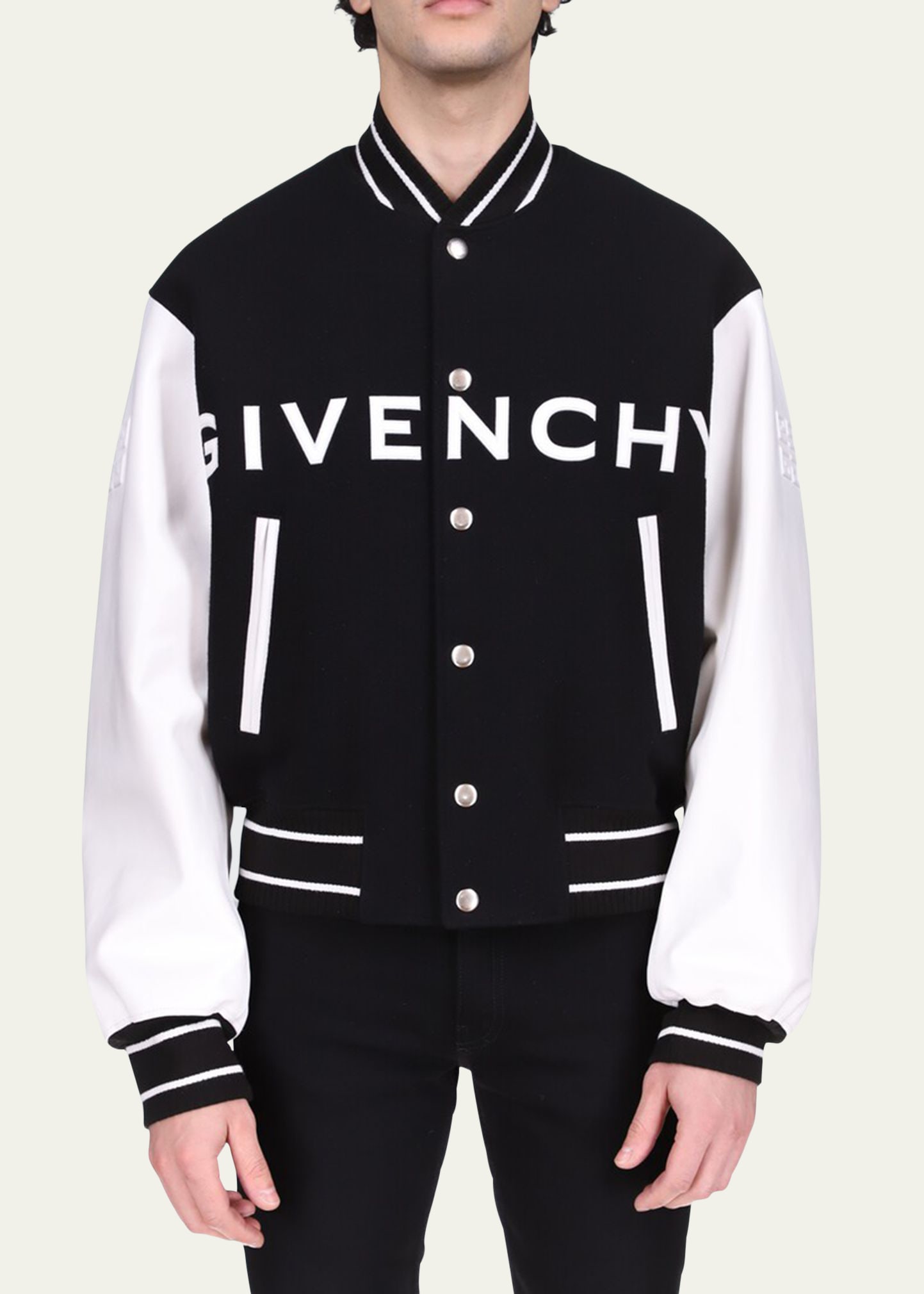 【VIP価格】GIVENCHY College Jacket Givenchy Wool & Leather Varsity Jacket in Black | FWRD