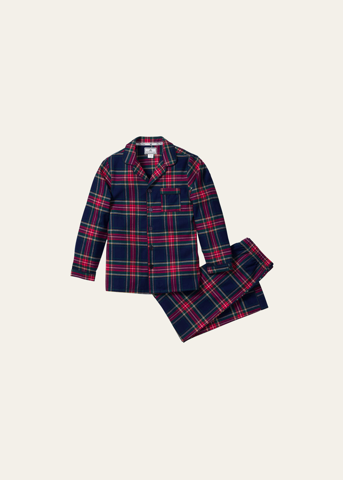 Petite Plume Kid's Windsor Tartan Plaid 2-Piece Pajama Set, Size 6M-14
