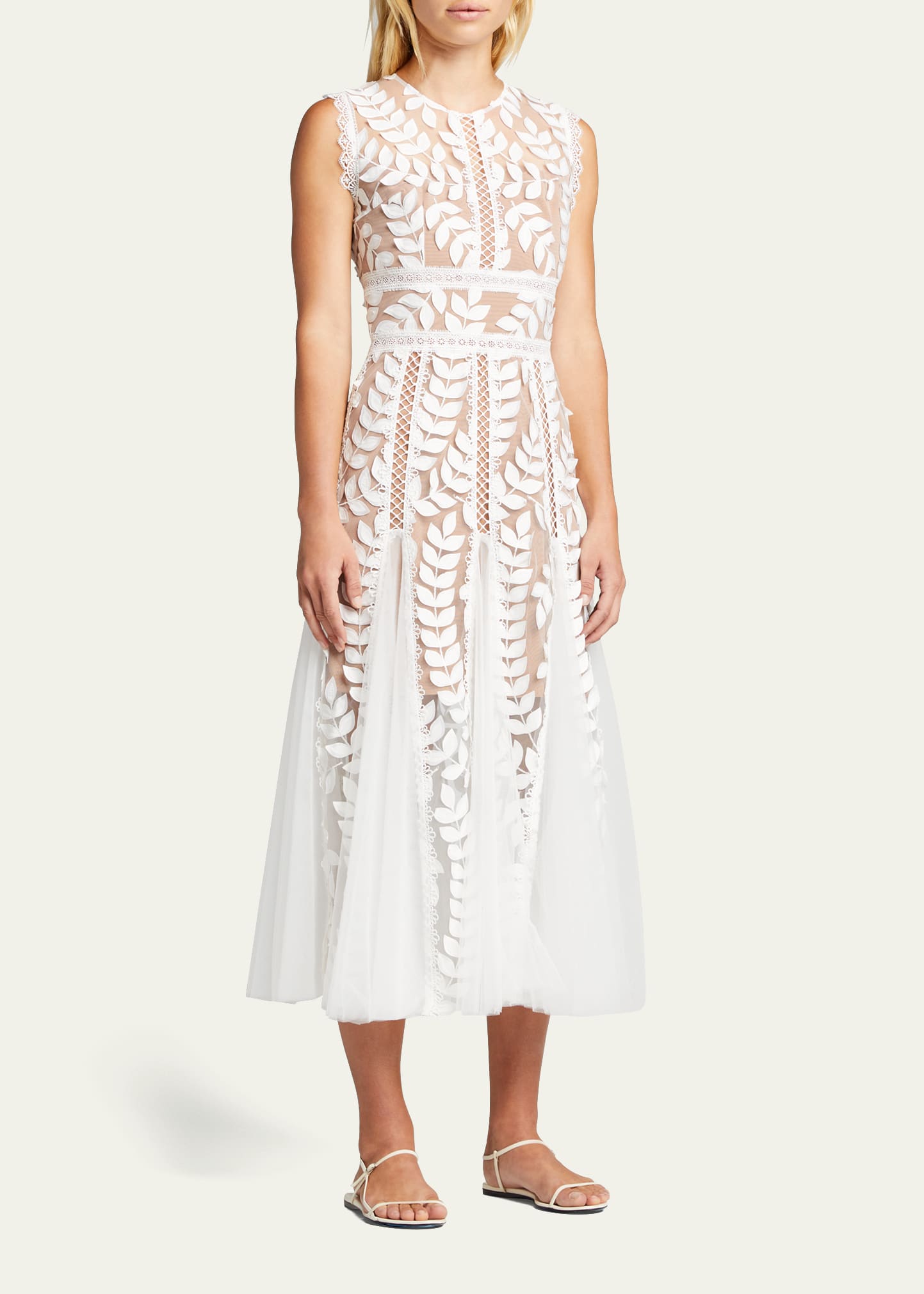 Bronx and Banco Saba Blanc Floral-Appliqu Lace Midi Dress - Bergdorf  Goodman