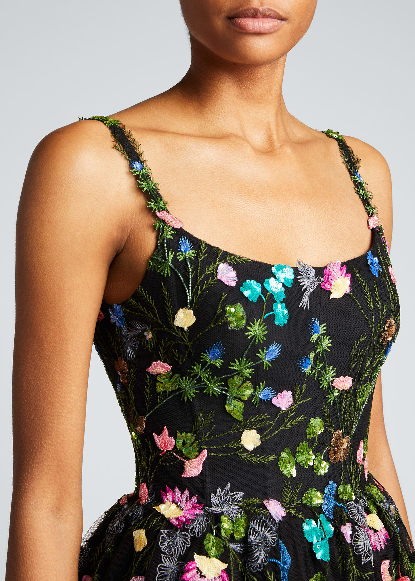 sachin and babi light blue dress ML Monique Lhuillier Perle Floral Tulle Strapless Maxi Dress