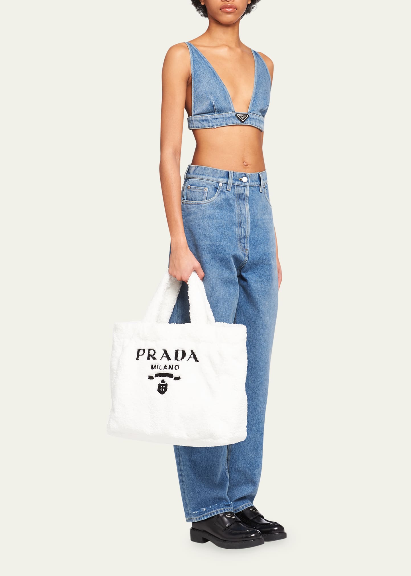 Prada Spunga Faux-Fur Logo Tote Bag - Bergdorf Goodman