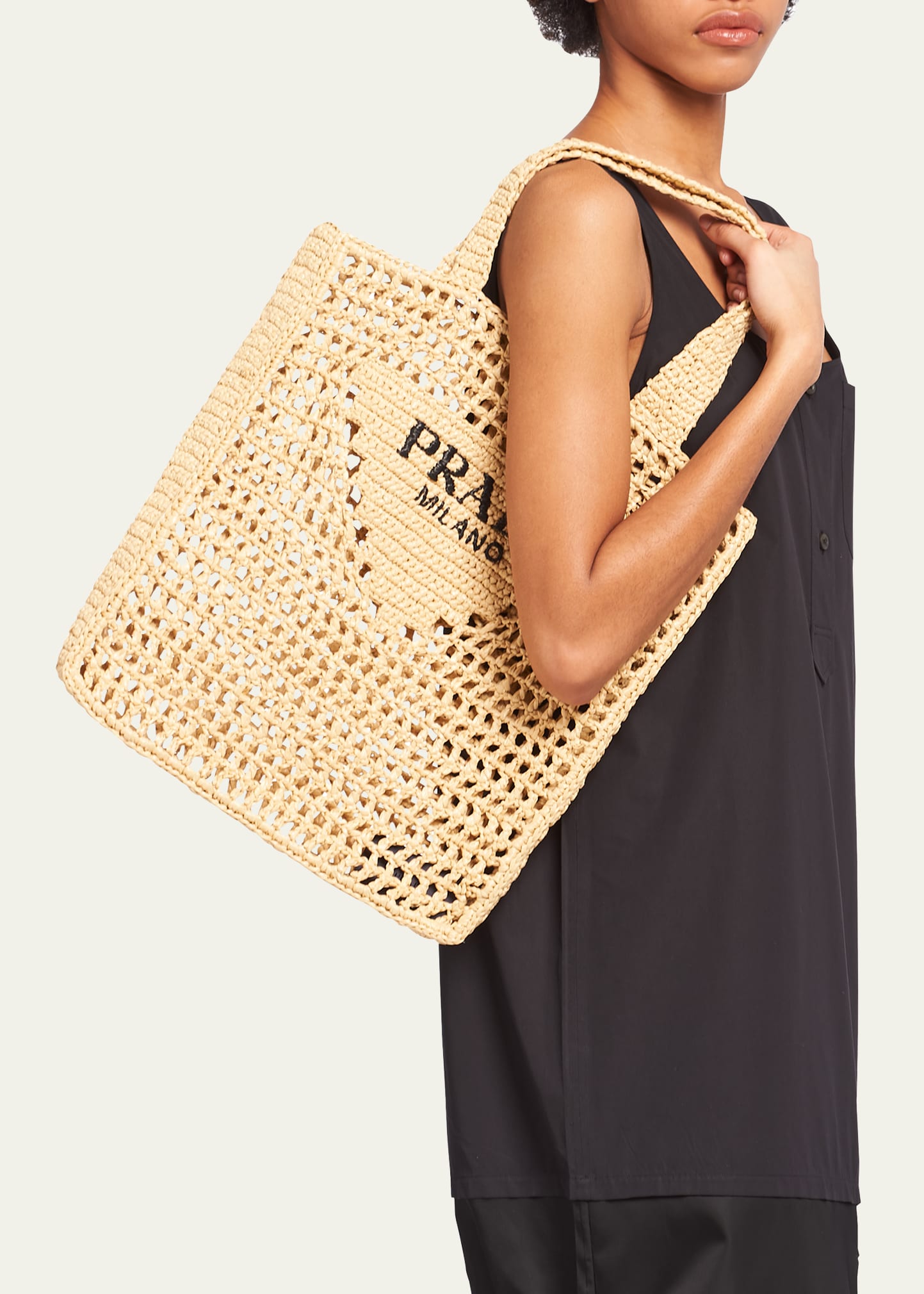 Prada Bicolor Woven Logo Shopper Tote Bag - Bergdorf Goodman