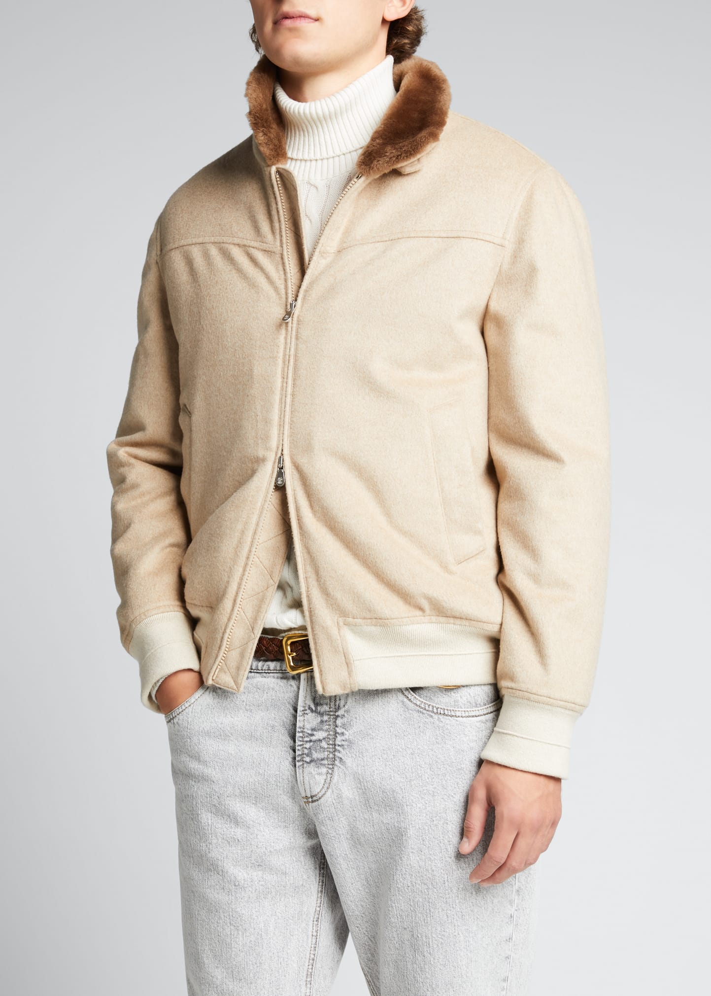 Brunello Cucinelli Men's Cashmere and Vicuna Bomber Jacket w