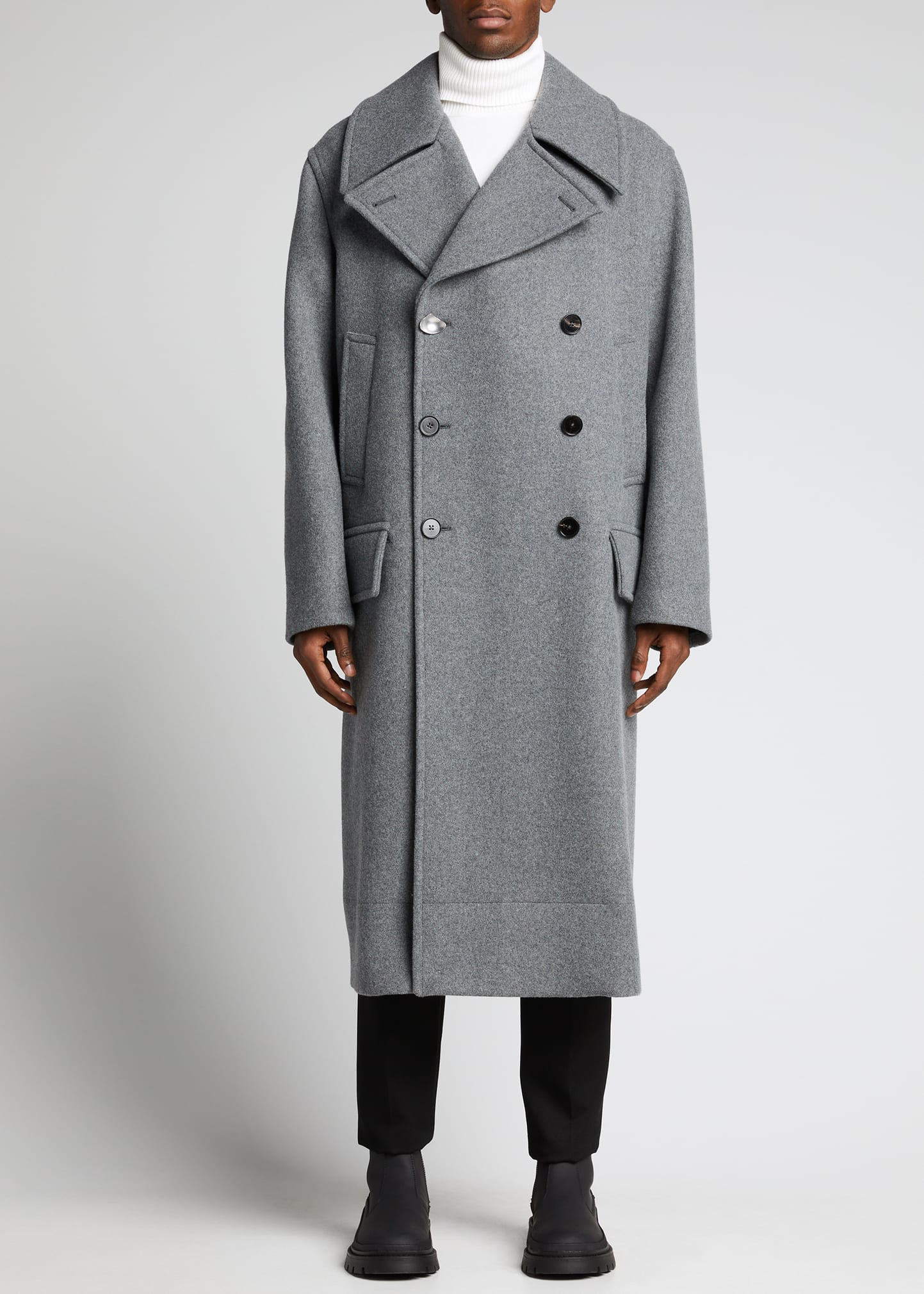 Men's Wool Melton Double-Breasted Full-Length Military Coat