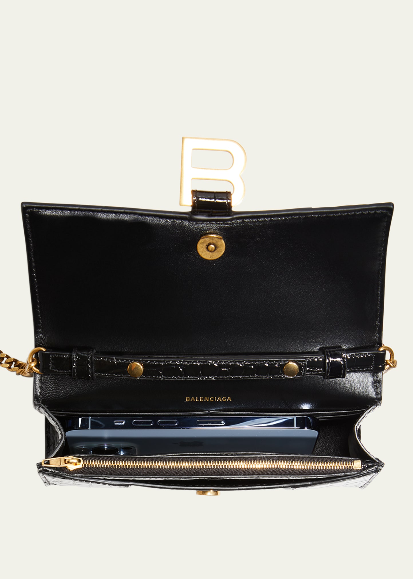 Balenciaga Hourglass Shiny Mock-Croc Chain Wallet - Bergdorf