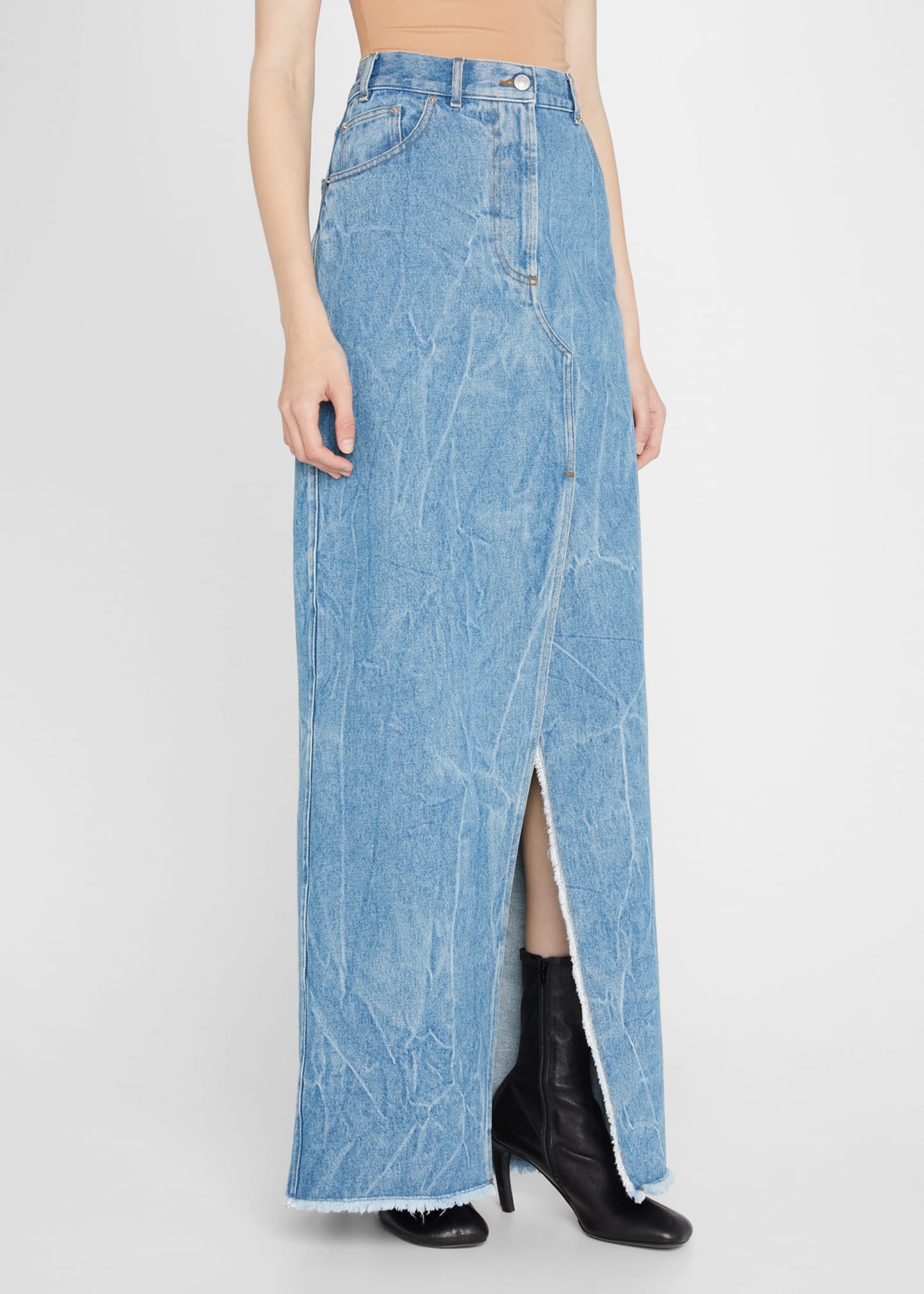 Dries Van Noten Raw-Edge Denim Maxi Skirt - Bergdorf Goodman
