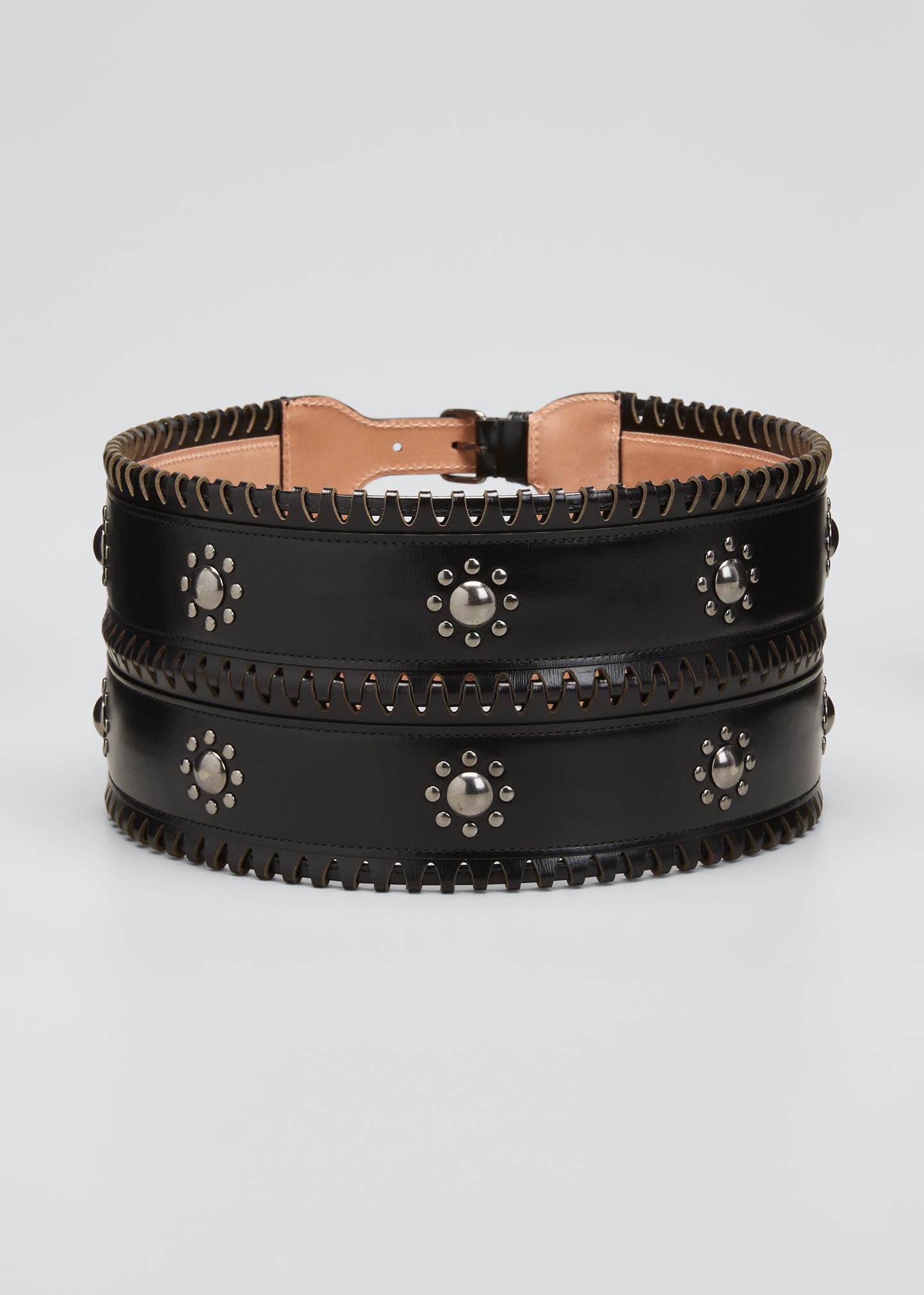 La Vela Portofino Italy Wide Waist Leather Studded Belt Buy Wide Black Studded Belt | Full Grain Leather | Capo Pelle main image 3