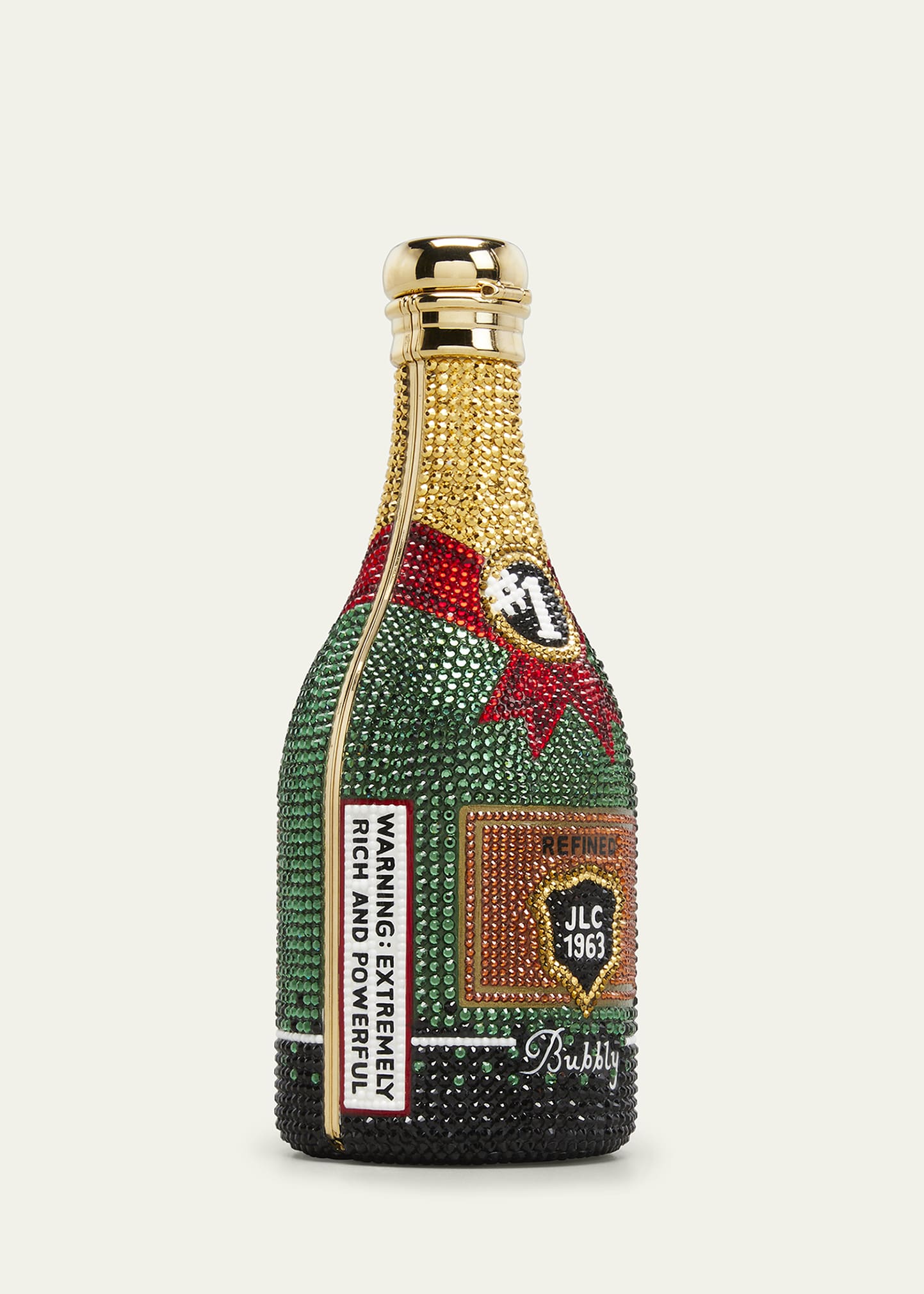 Judith Leiber Couture Cheers Champagne Bottle Crystal Clutch Bag