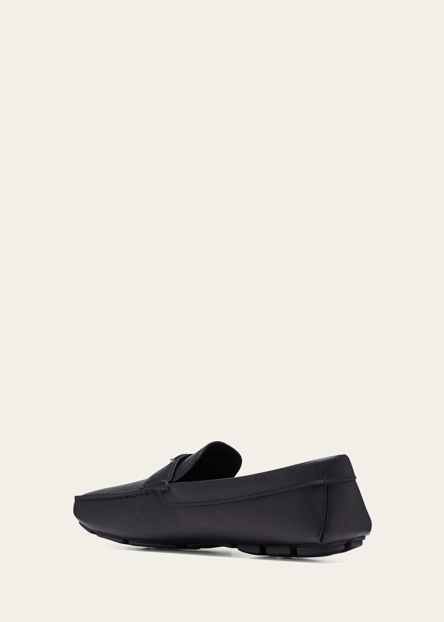 Prada Men's Triangle Logo Leather Drivers - Bergdorf Goodman