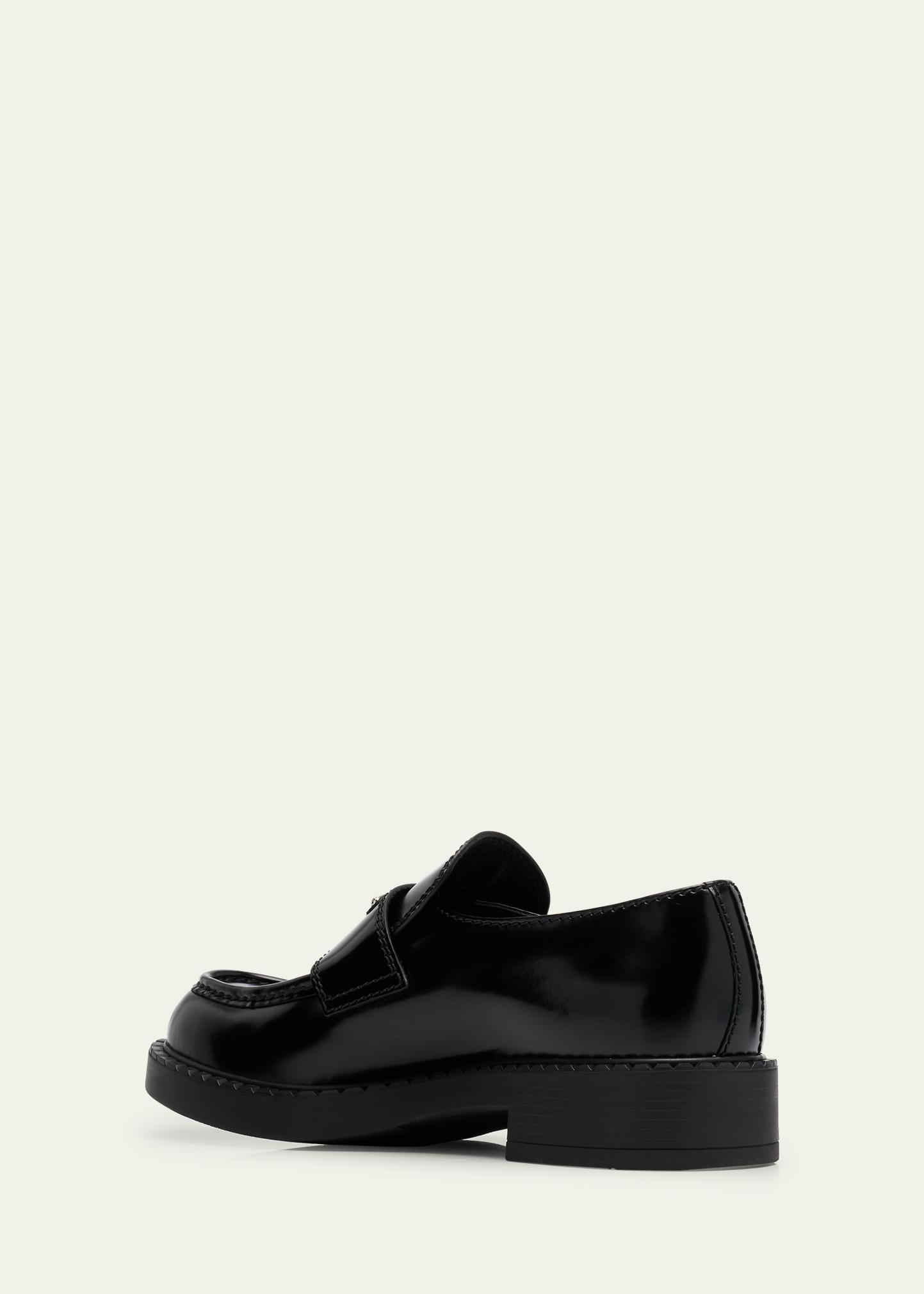 Prada Black Patent Leather Penny Loafers with Logo Plaque Triangle Logo Patent Leather Loafer (Women) | Nordstrom main image 3