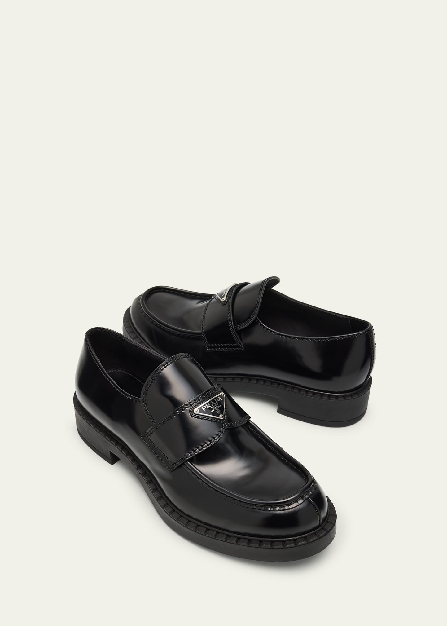 Prada Men's Triangle Logo Leather Loafers - Bergdorf Goodman