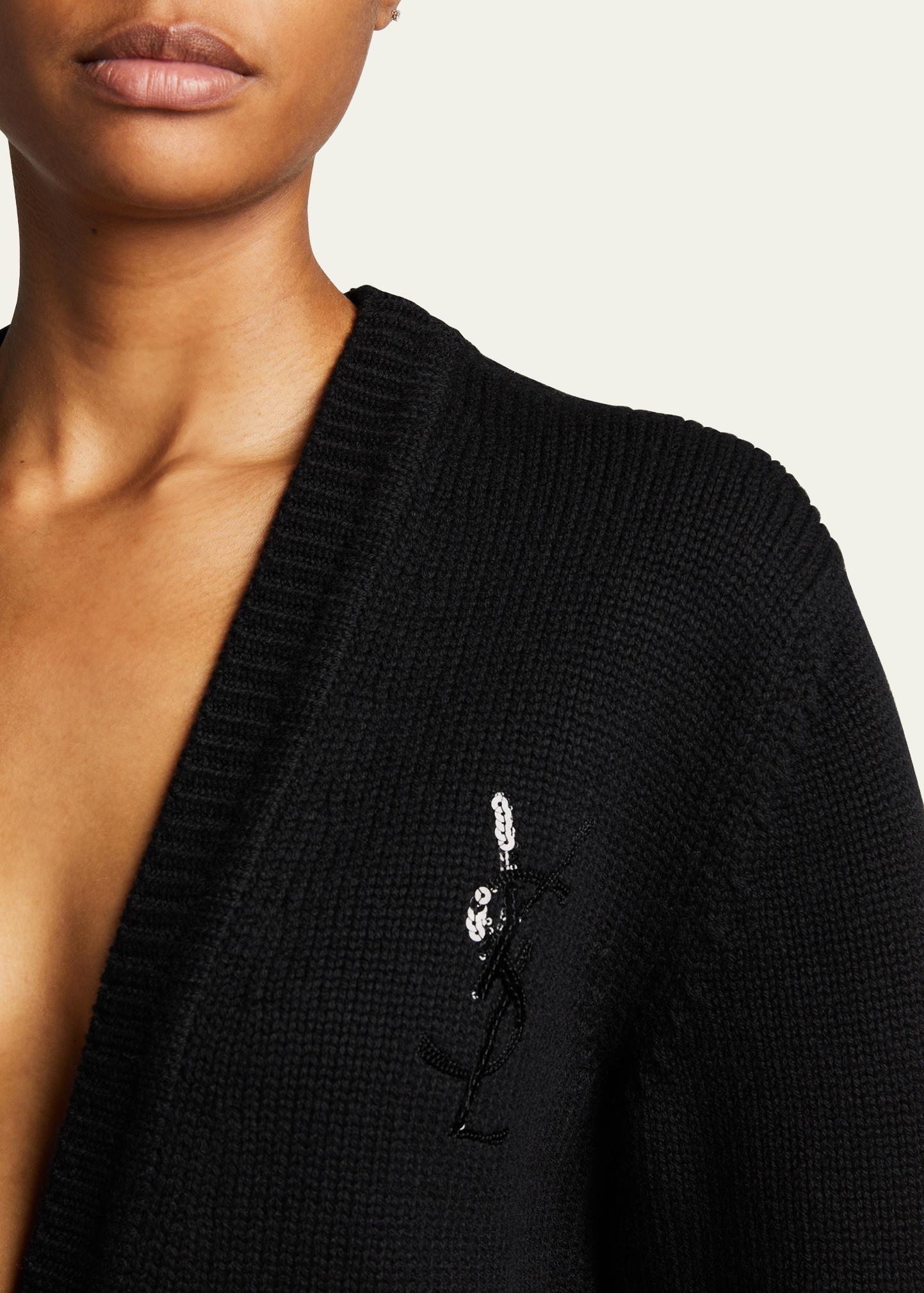 Saint Laurent Sequin YSL Logo Cashmere Cardigan - Bergdorf Goodman