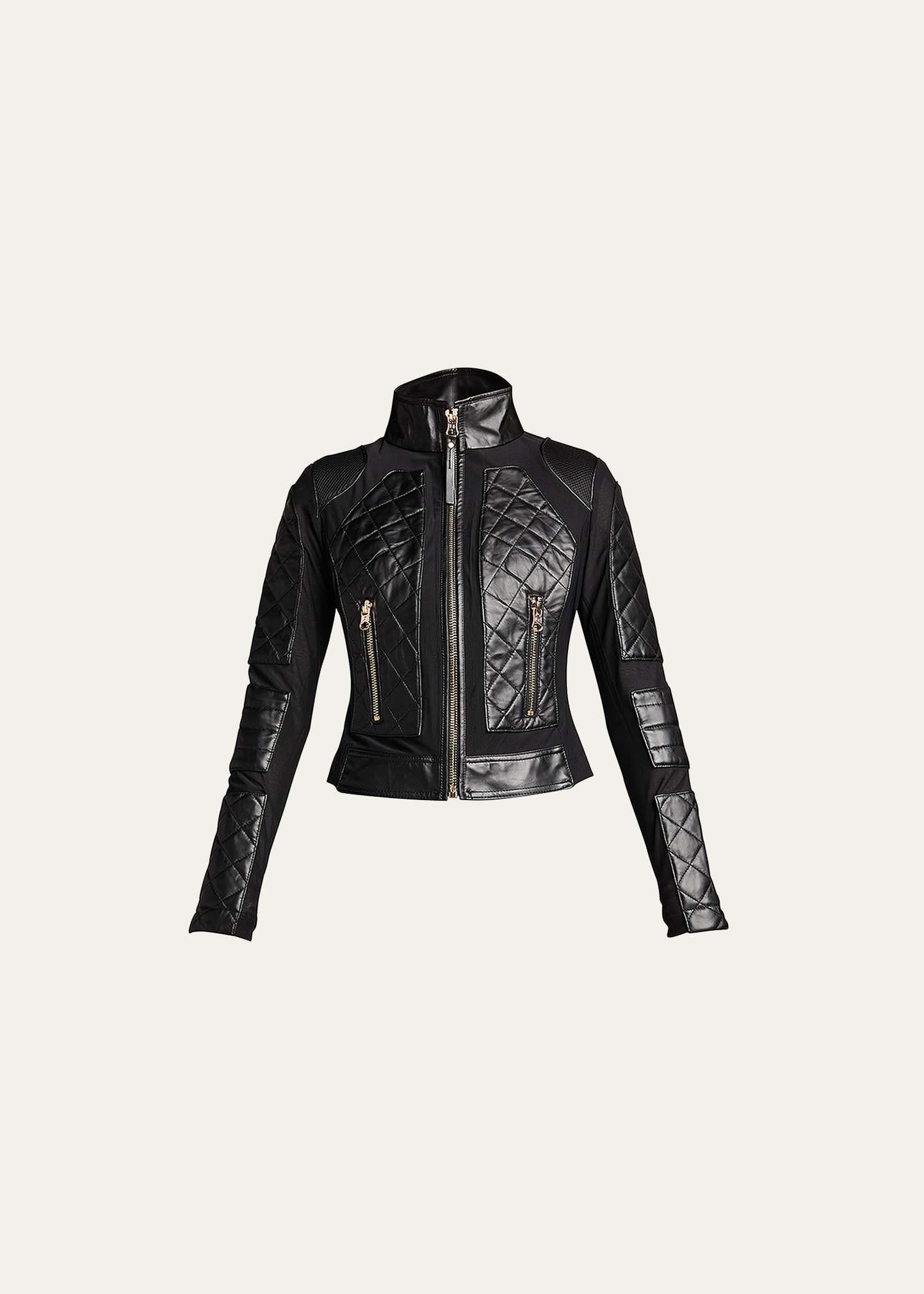 Blanc Noir Mesh Leather Moto Jacket Bergdorf Goodman