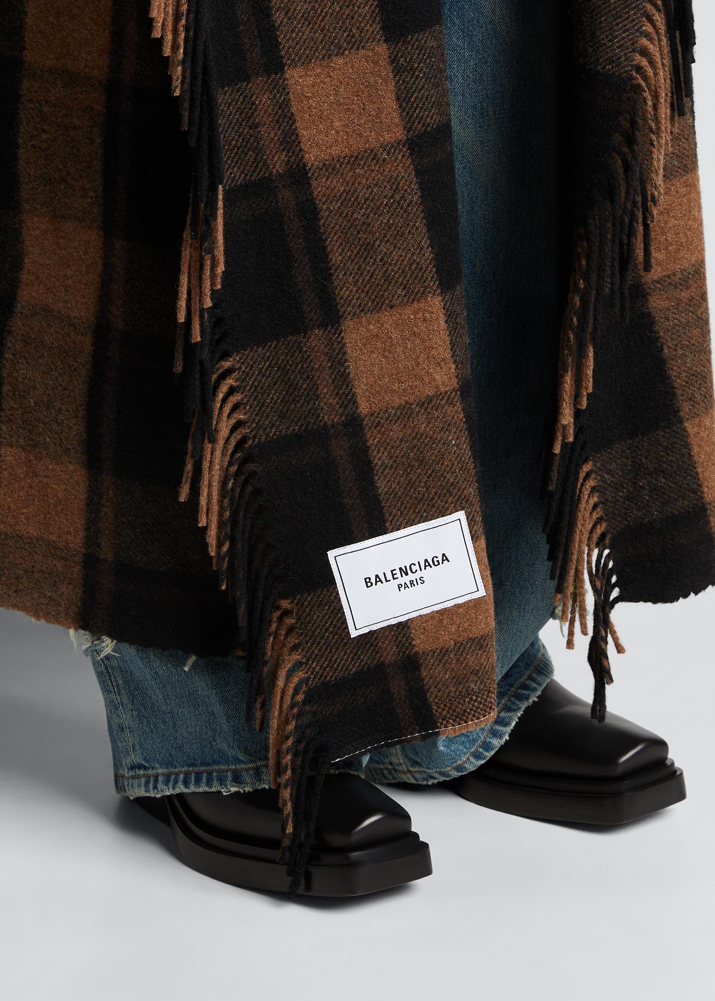 BALENCIAGA バレンシアガ Fringed Check Coat Balenciaga Check-Print Fringed Blanket Coat - Bergdorf Goodman