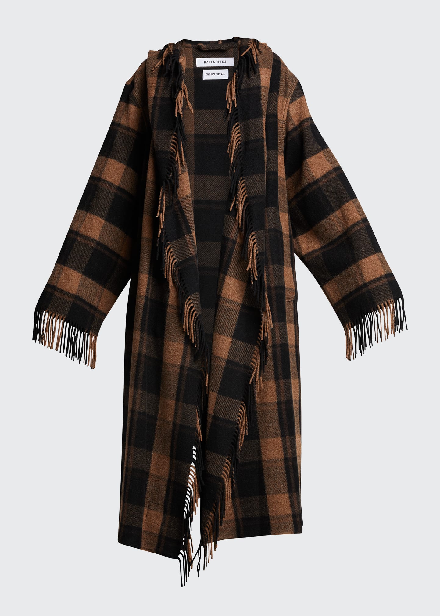 Balenciaga Check-Print Fringed Blanket Coat - Bergdorf Goodman