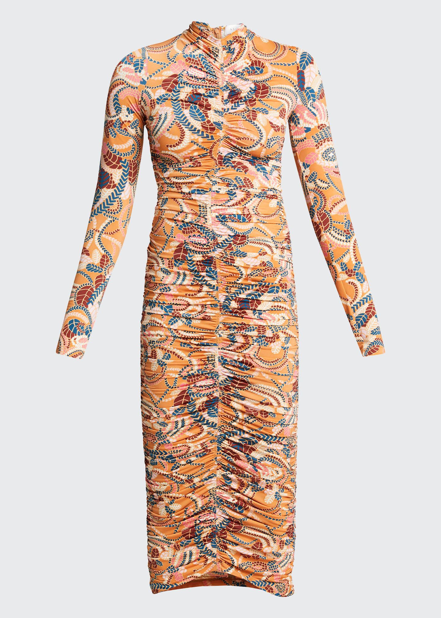 ansel ruched bodycon dress A.L.C. Ansel Ruched Midi Dress Red/Lavender Stretch Jersey Size Medium   Celebrity Owned