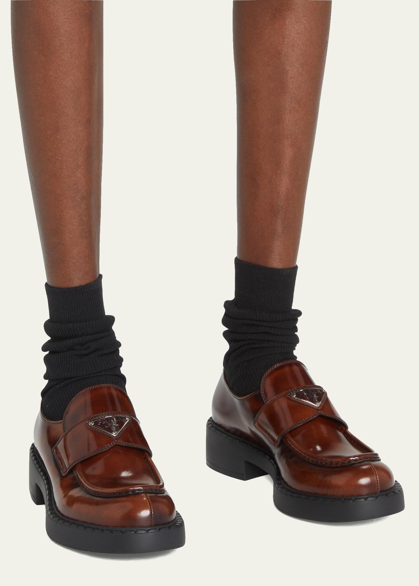 Prada Spazzolato Fume Logo Loafers - Bergdorf Goodman
