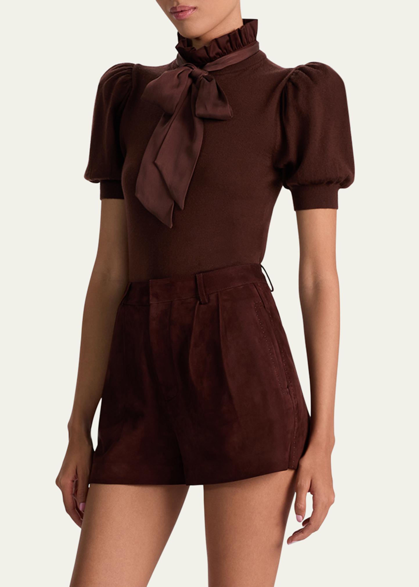 ALICE + OLIVIA Chase Puff-Sleeve Ruffle-Neck Sweater - Bergdorf