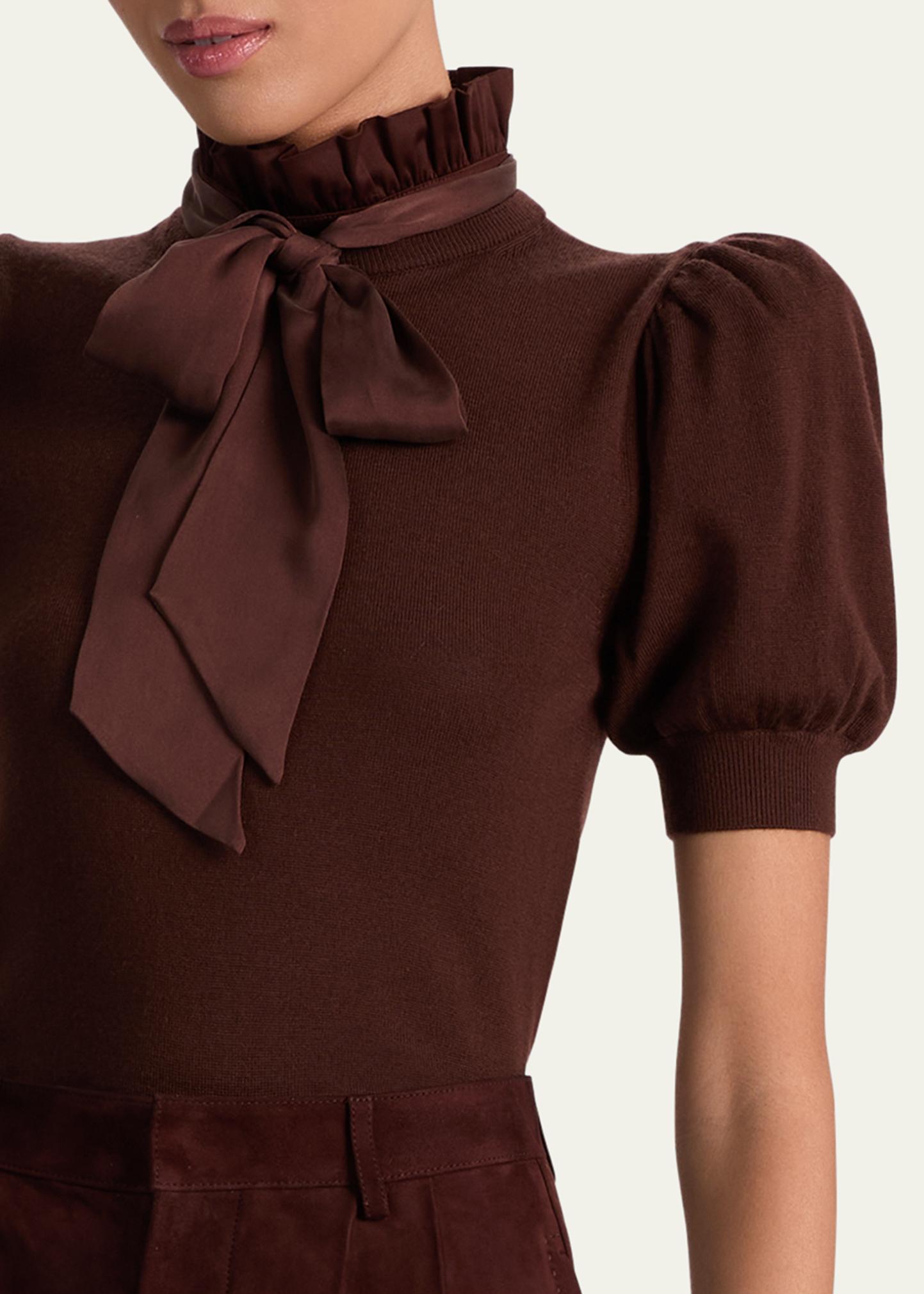 ALICE + OLIVIA Chase Puff-Sleeve Ruffle-Neck Sweater - Bergdorf