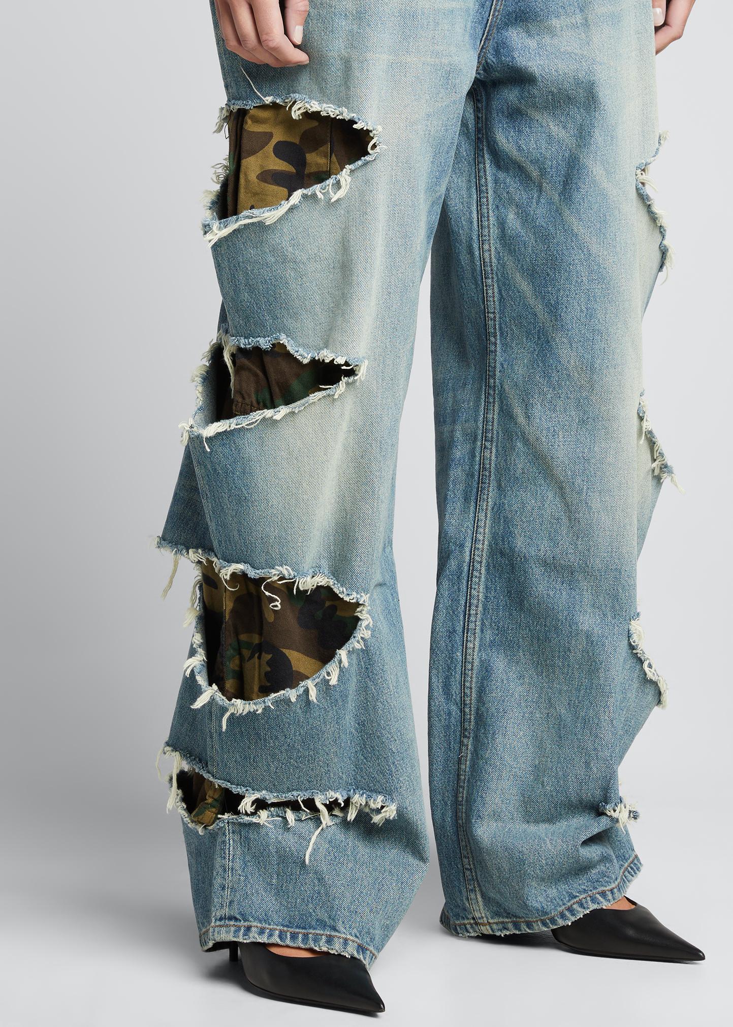 Balenciaga Slash Denim Jeans w/ Camo Print Lining - Bergdorf Goodman