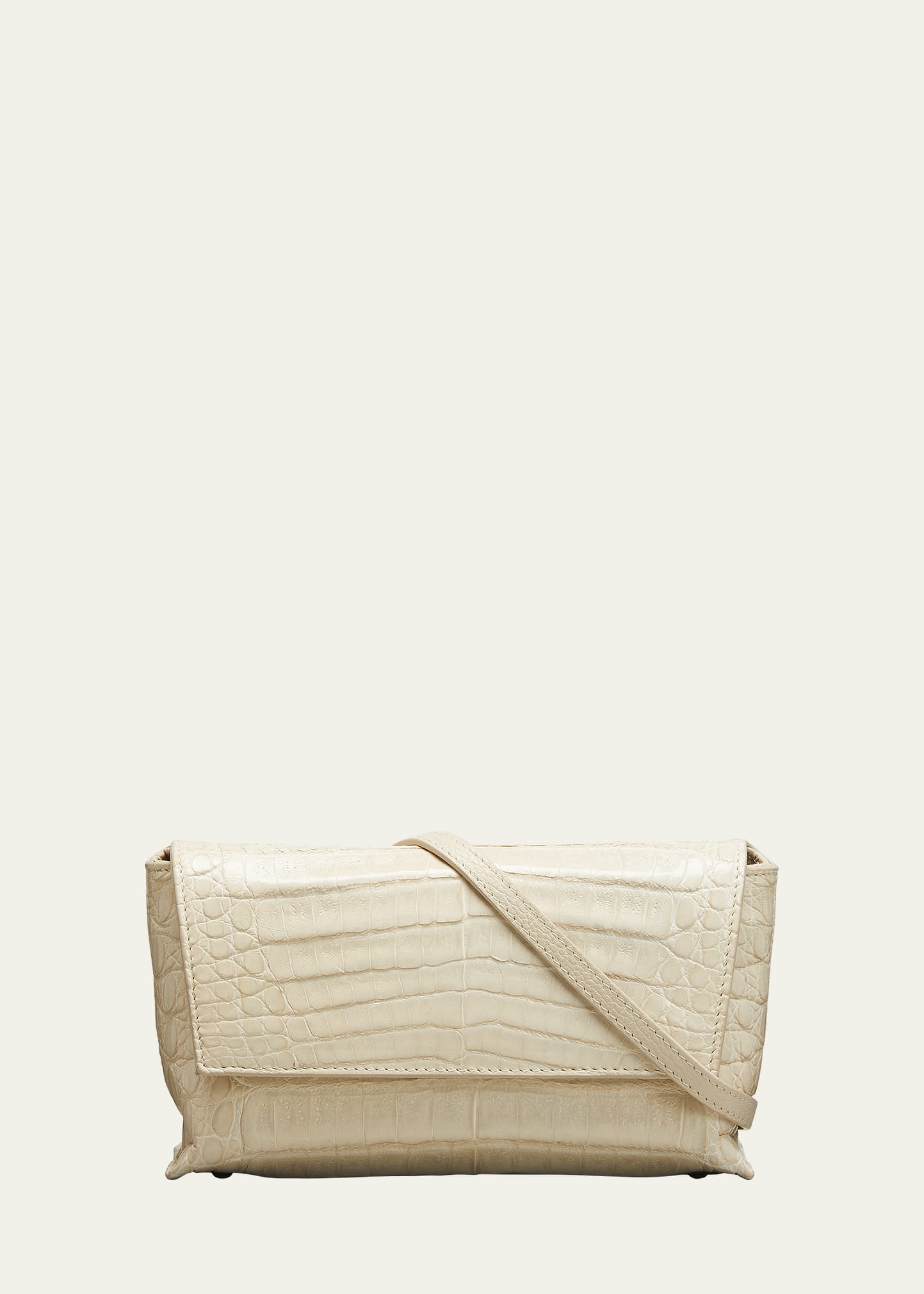 Maria Oliver Malala Glazed Crocodile Crossbody Bag White