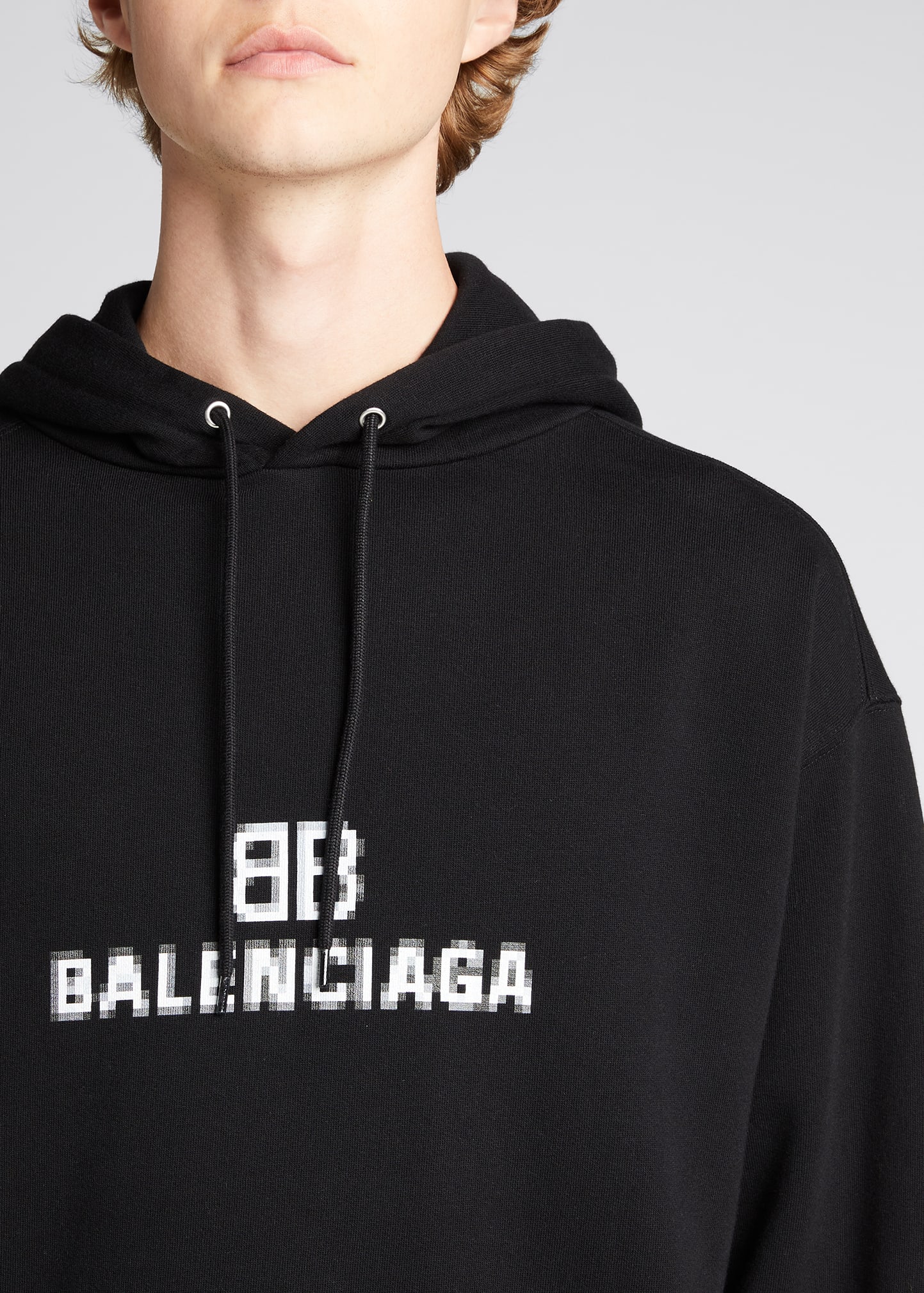 Balenciaga Men's Pixel-Logo Pullover Hoodie - Bergdorf Goodman
