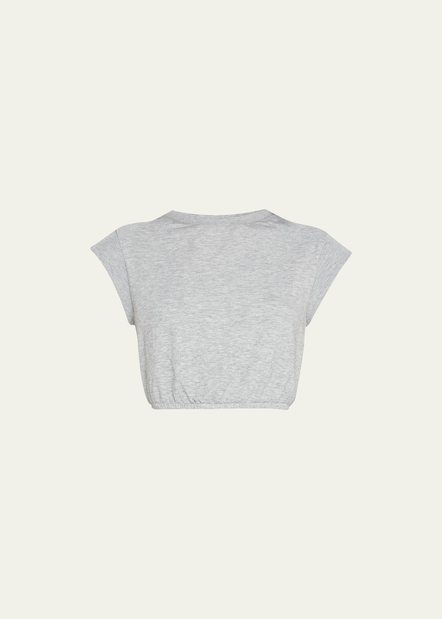 AMOMENTO (アモーメント) SHEER VOLUME CROP TOP グレー FREE Sheer Cropped Knit in Blue
