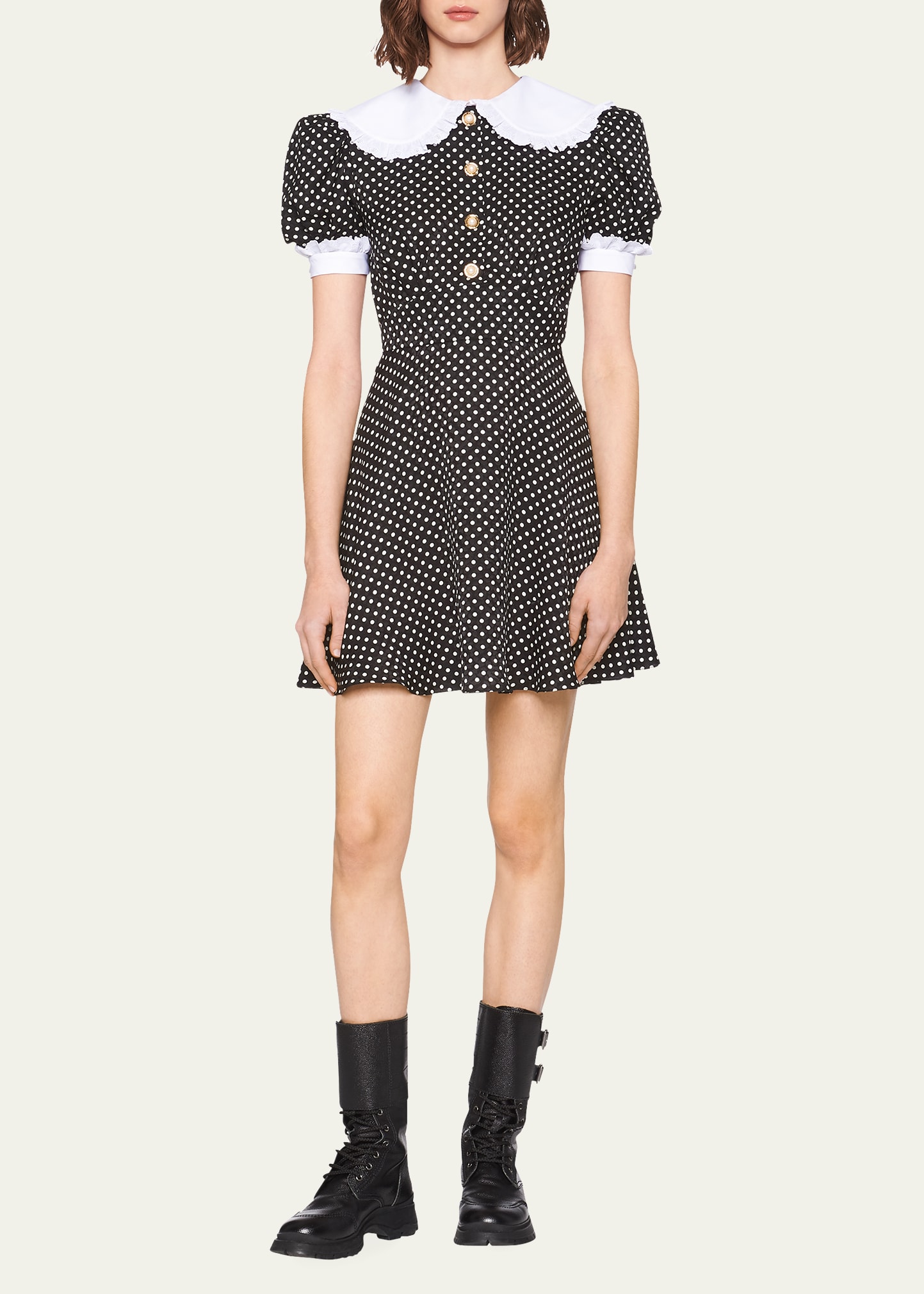Miu Miu Polka-Dot Collared Silk Mini Dress - Bergdorf Goodman