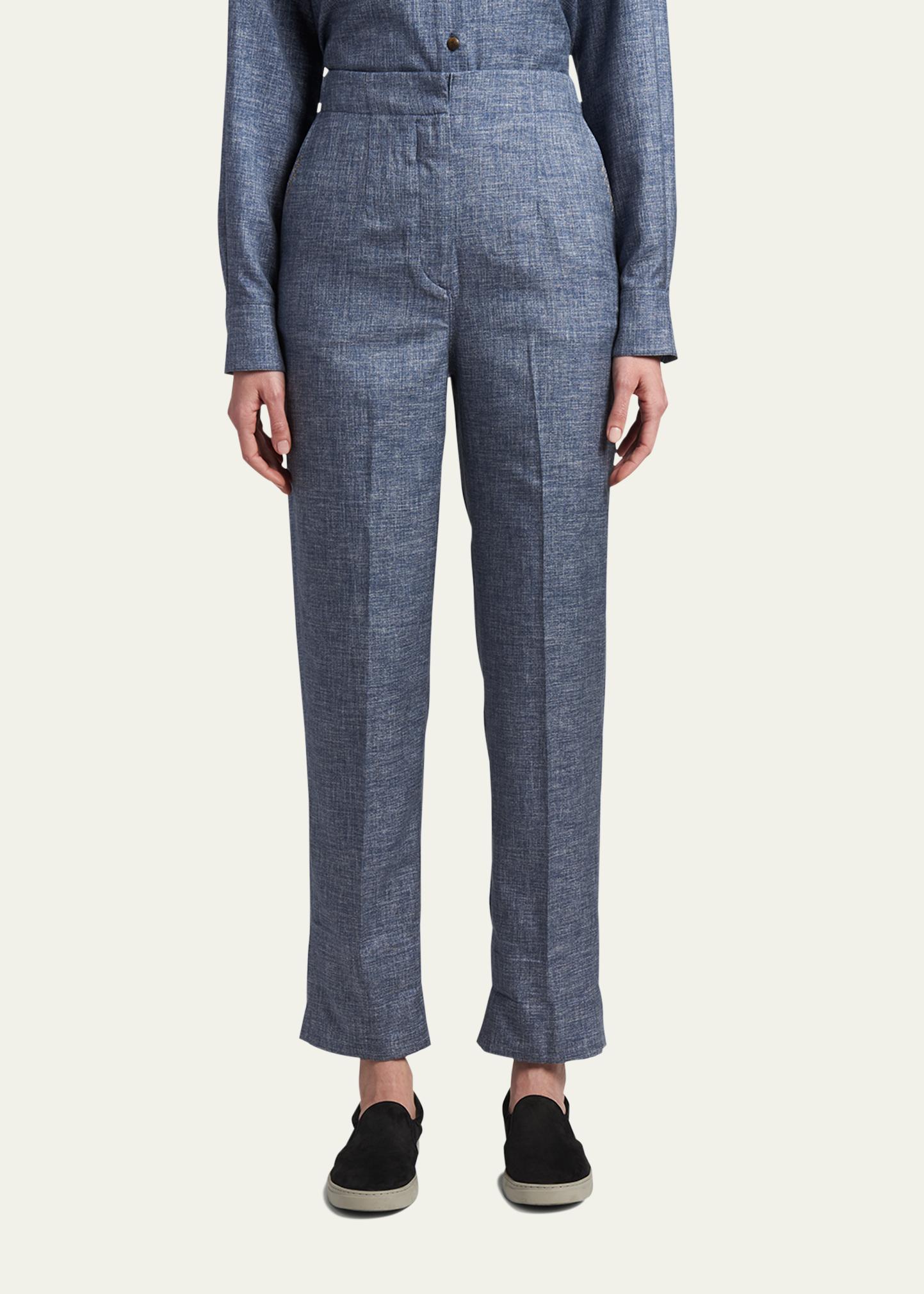 Giorgio Armani Denim-Effect Silk Pants - Bergdorf Goodman