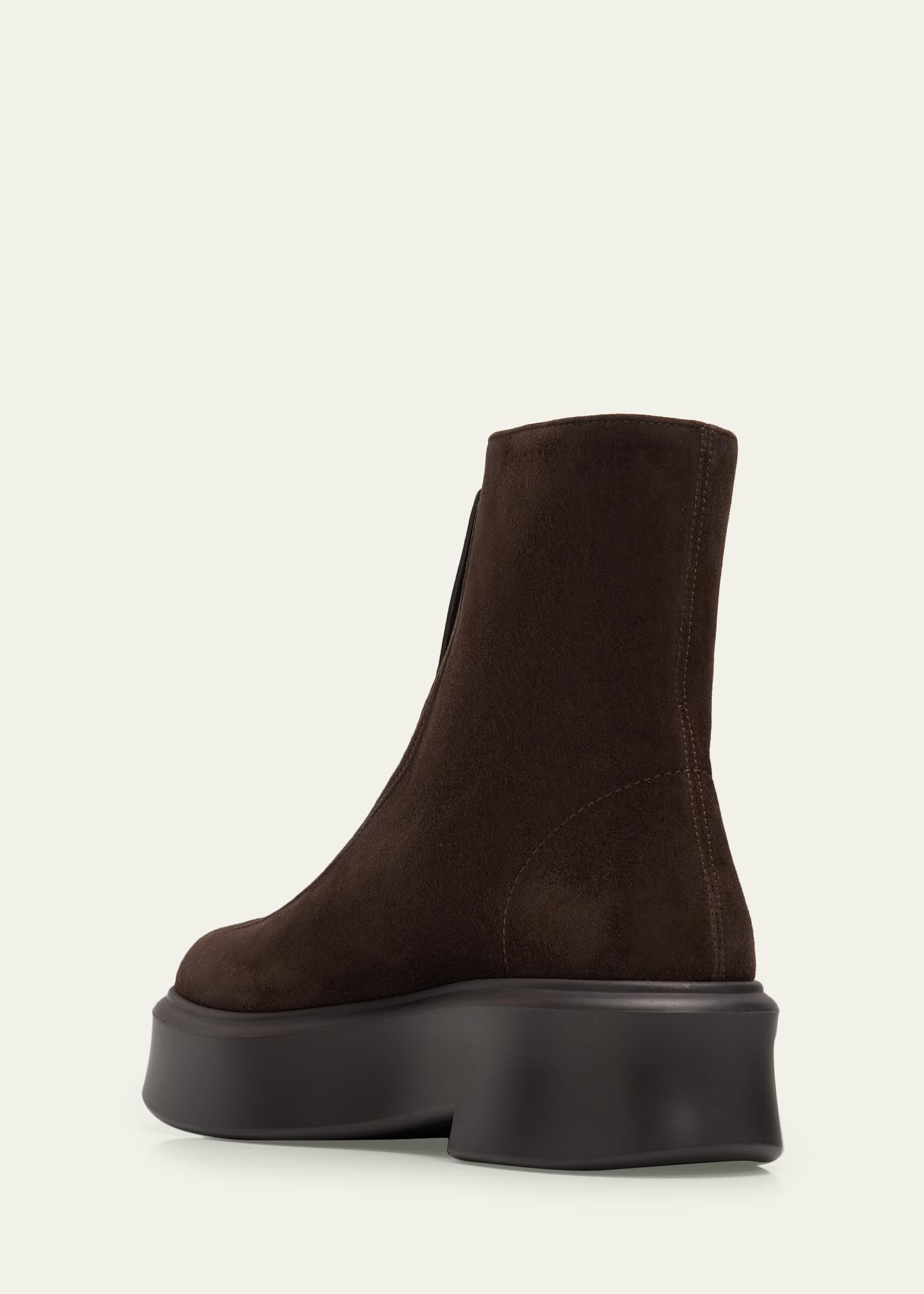 THE ROW Suede Zip Moto Booties - Bergdorf Goodman