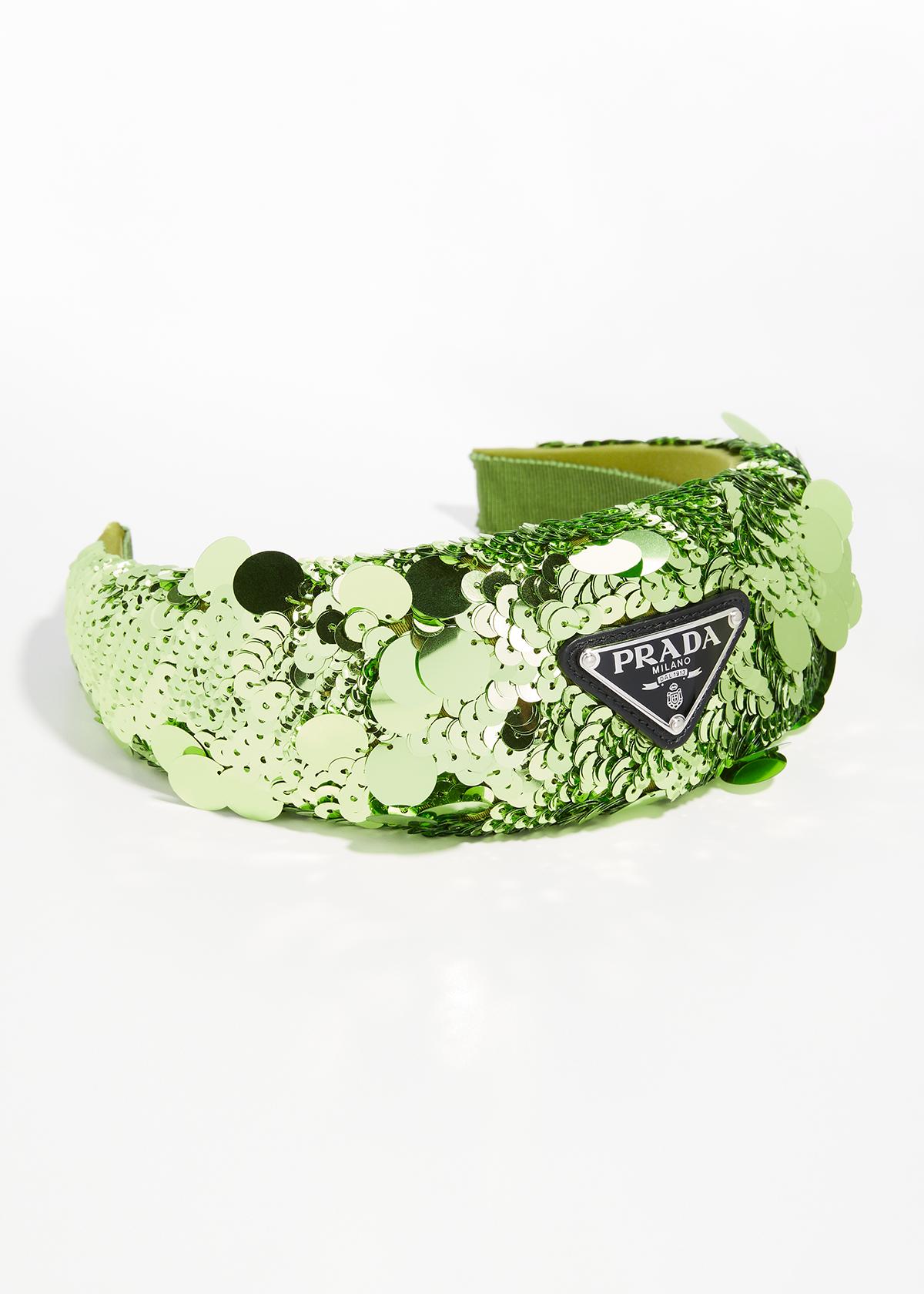 Prada Allover Sequin Headband w/ Triangle Logo - Bergdorf  display picture 2