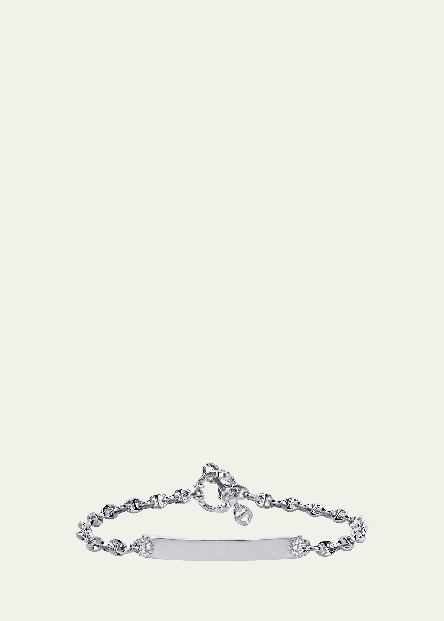 Hoorsenbuhs 18k White Gold 3mm Open-Link Monogram Plate Bracelet with Diamonds