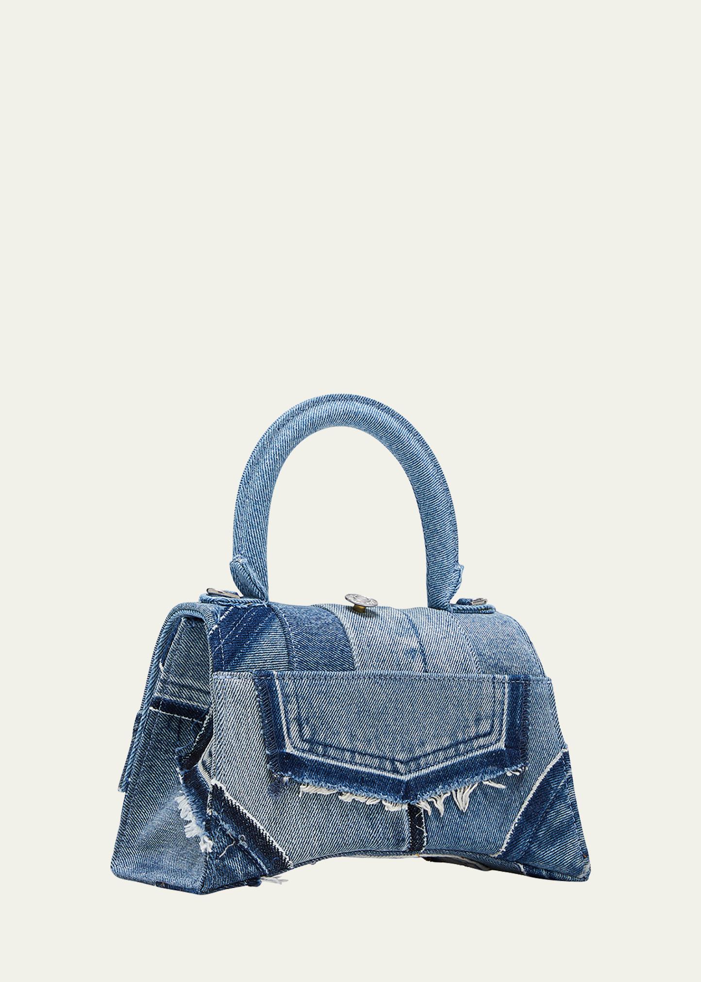 Balenciaga Hourglass Upcycled Denim Patchwork Top-Handle Bag 