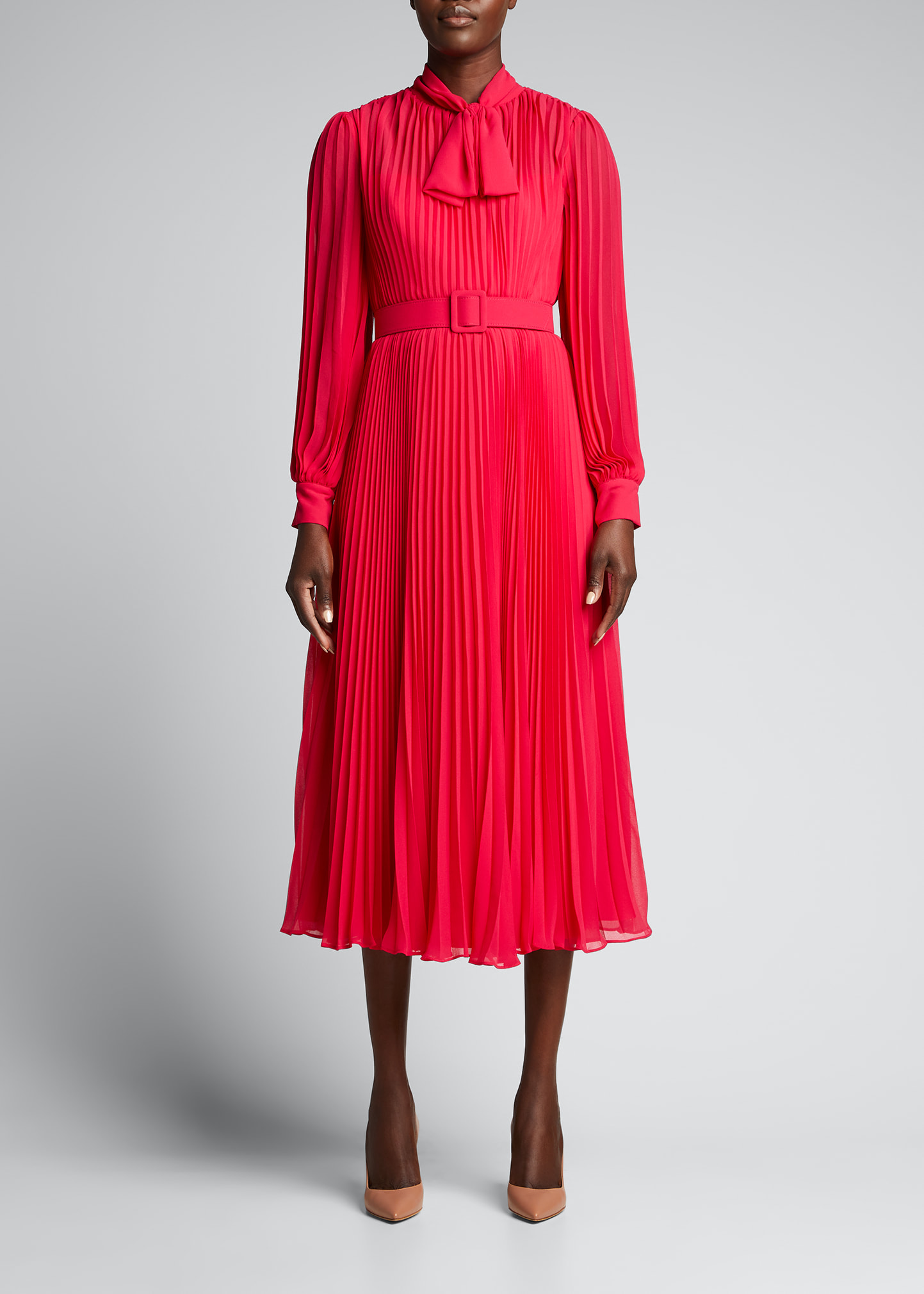 badgley mischka georgette pleated v-neck midi-dress Badgley Mischka V Neck Dresses for Women