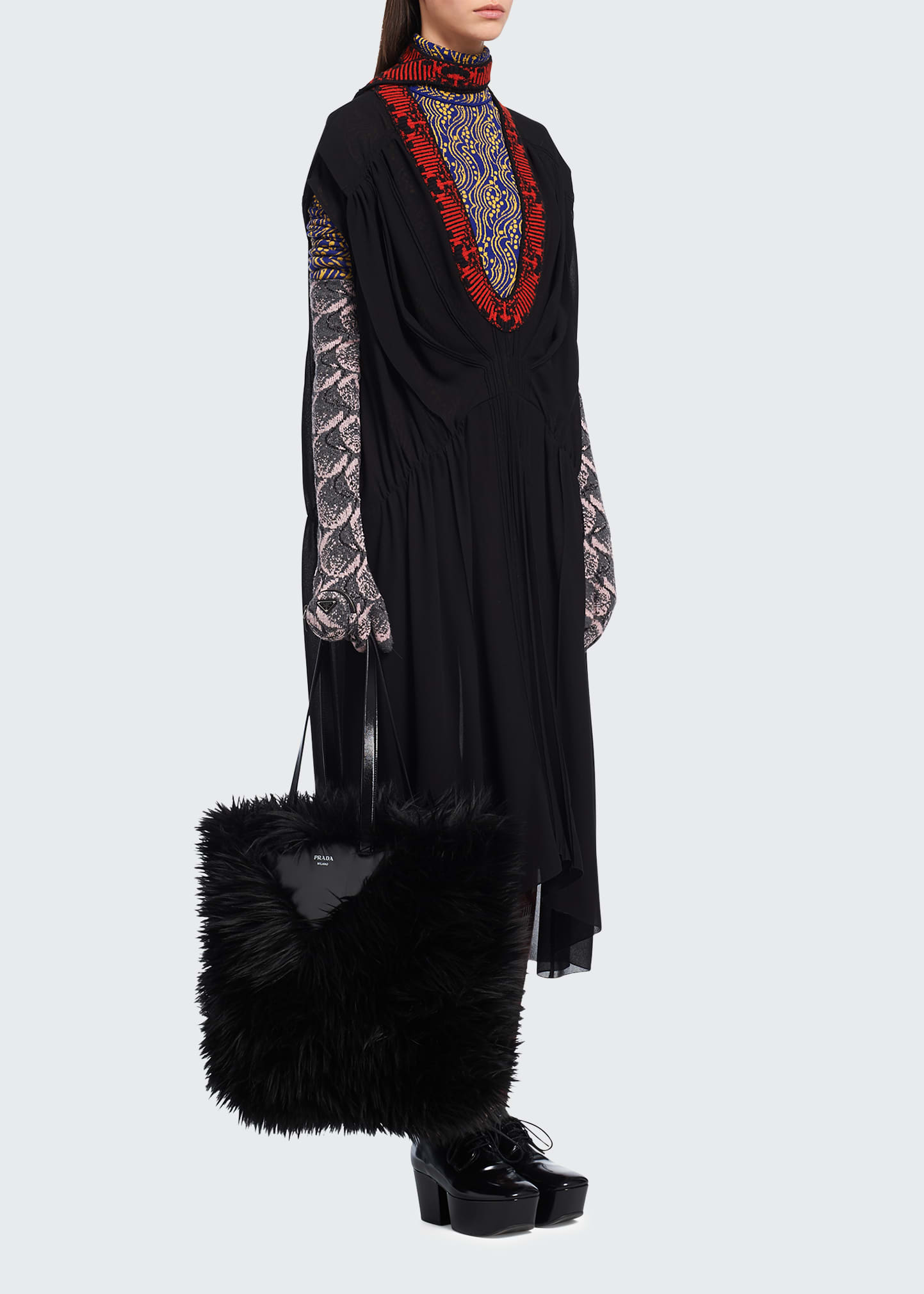 Prada Aspen Vitello Shaggy Faux Fur Tote Bag - Bergdorf Goodman