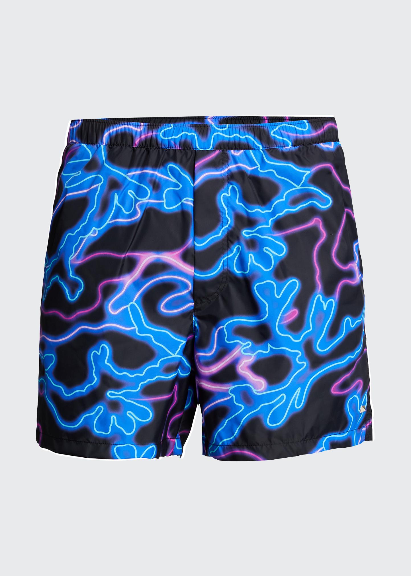 Valentino Garavani Men's Neon Camo Swim Shorts - Bergdorf Goodman