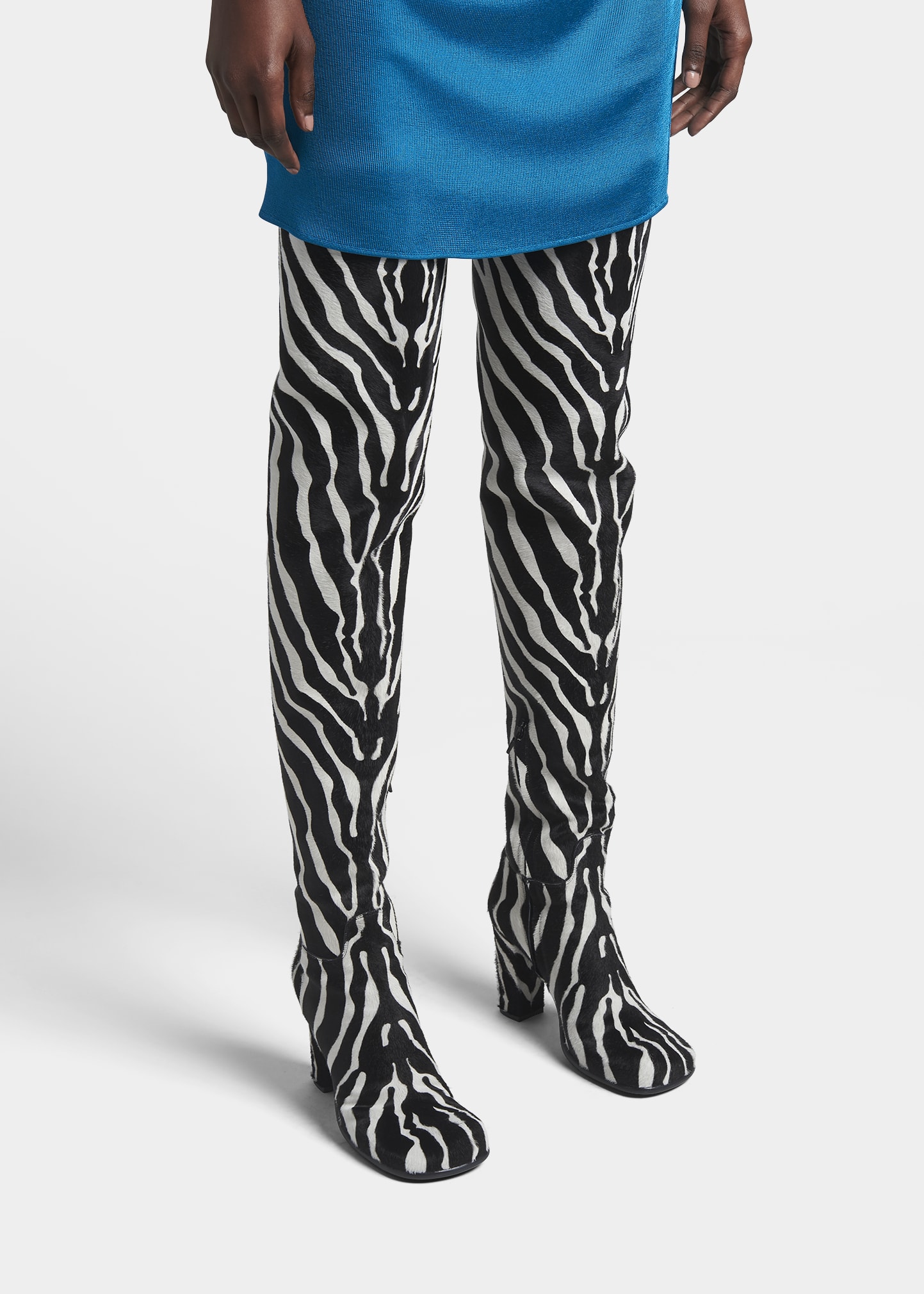 Bottega Veneta Zebra-Print Fur Over-The-Knee Boots