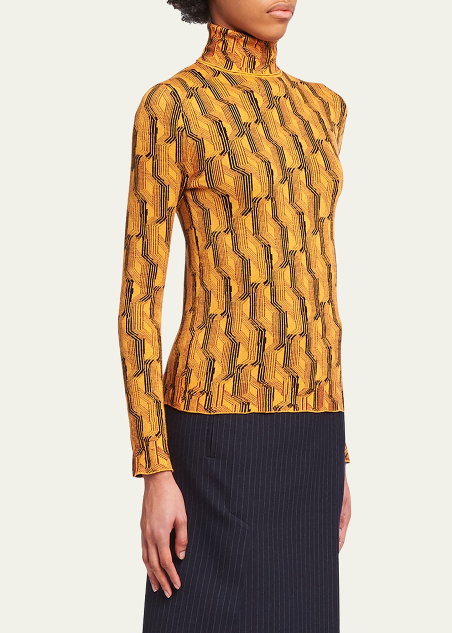 Prada Superfine Wool Jacquard Turtleneck Sweater - Bergdorf Goodman