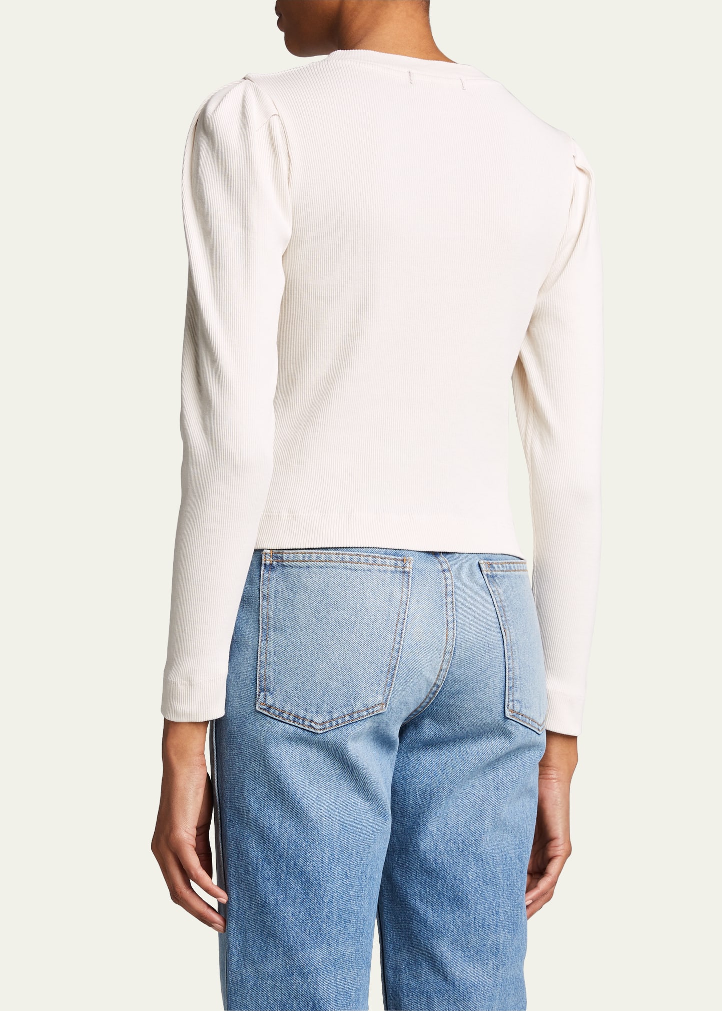 AMO Denim Puff-Sleeve Cardigan Bergdorf Goodman