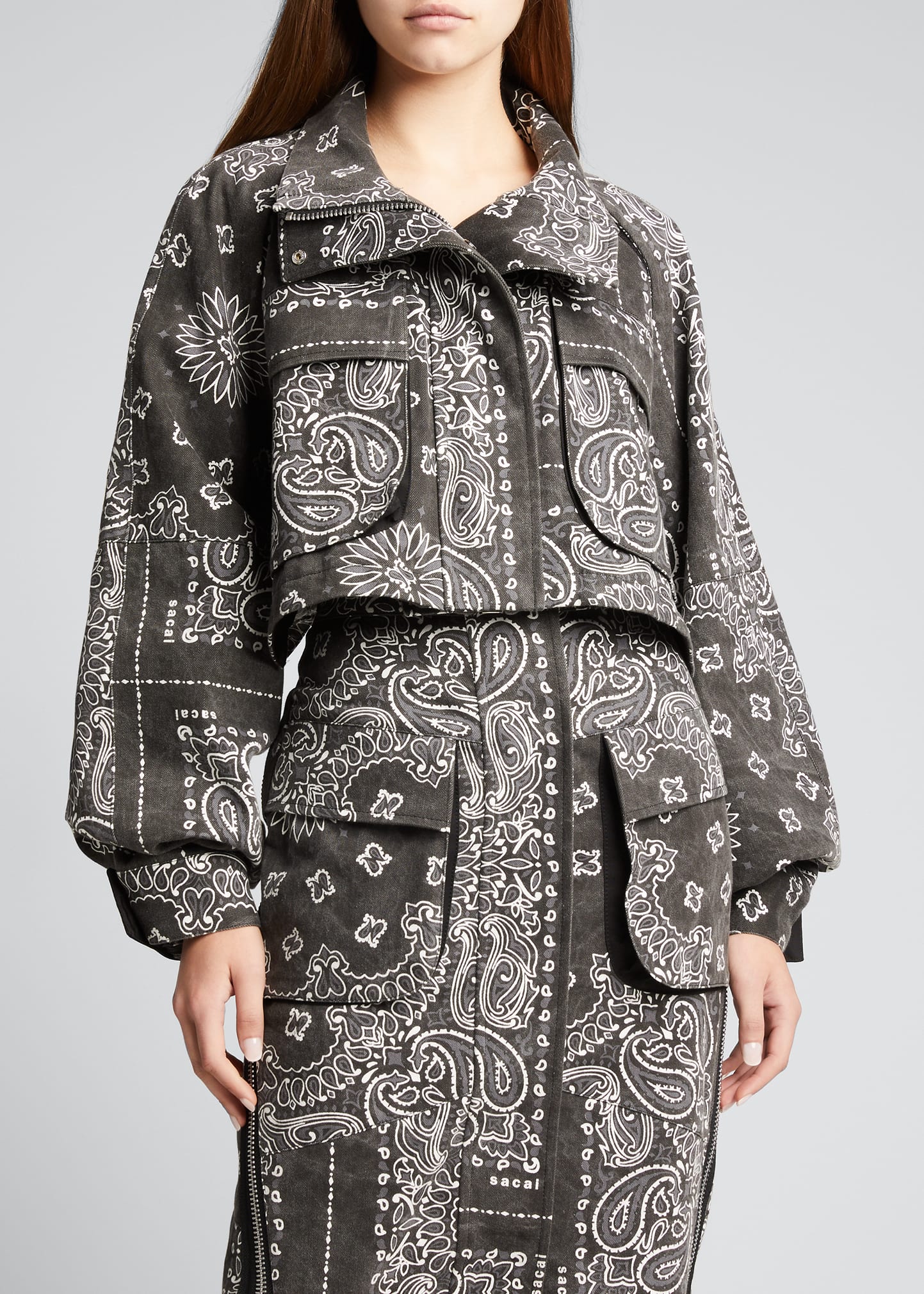 SACAI Denim Bandana-Print Crop Bomber Jacket - Bergdorf Goodman