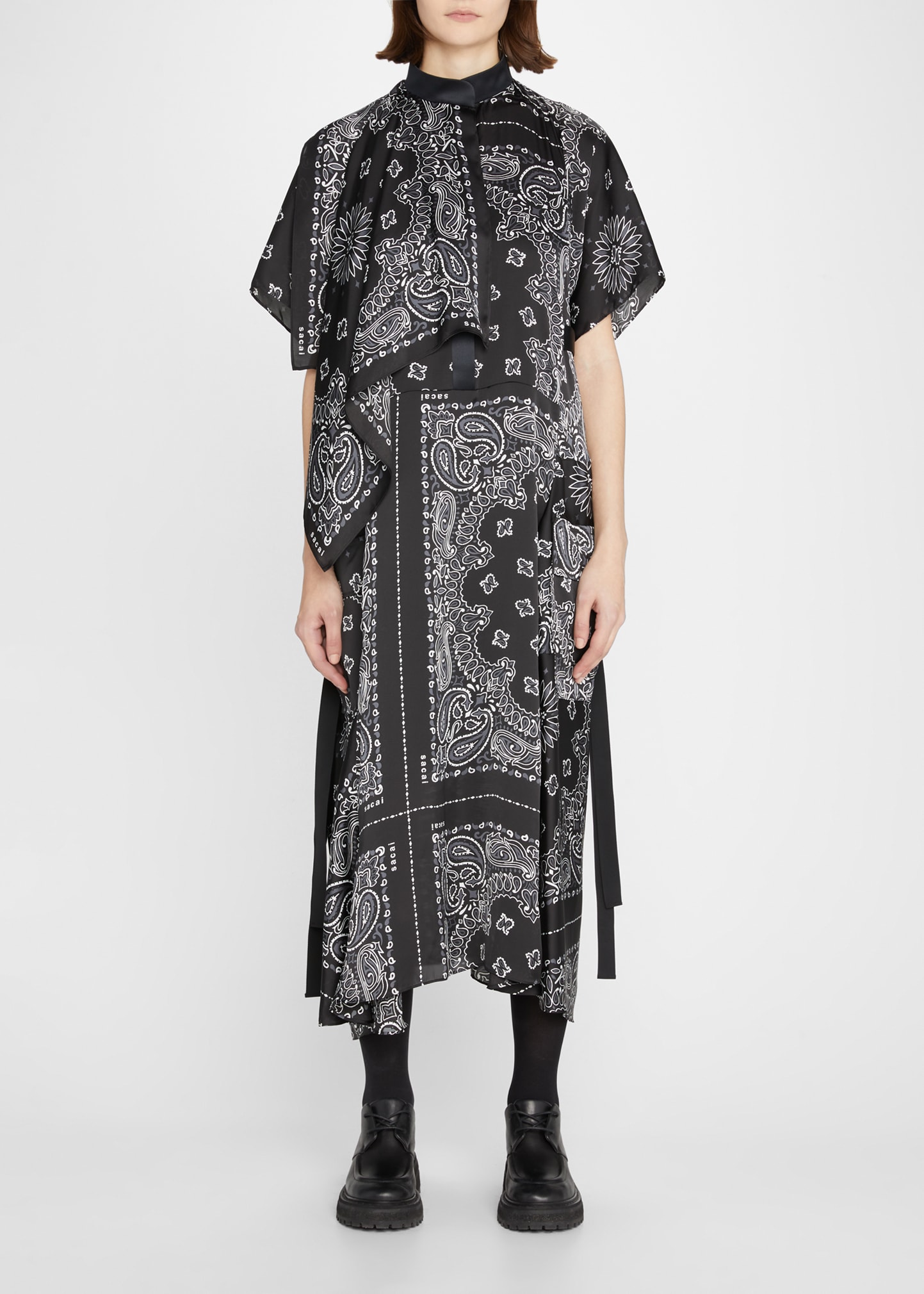 【送料&関税込】Sacai Dress With Draped Cotton Inserts On Th Sacai Draped cotton inserts dress with back ruffle | The