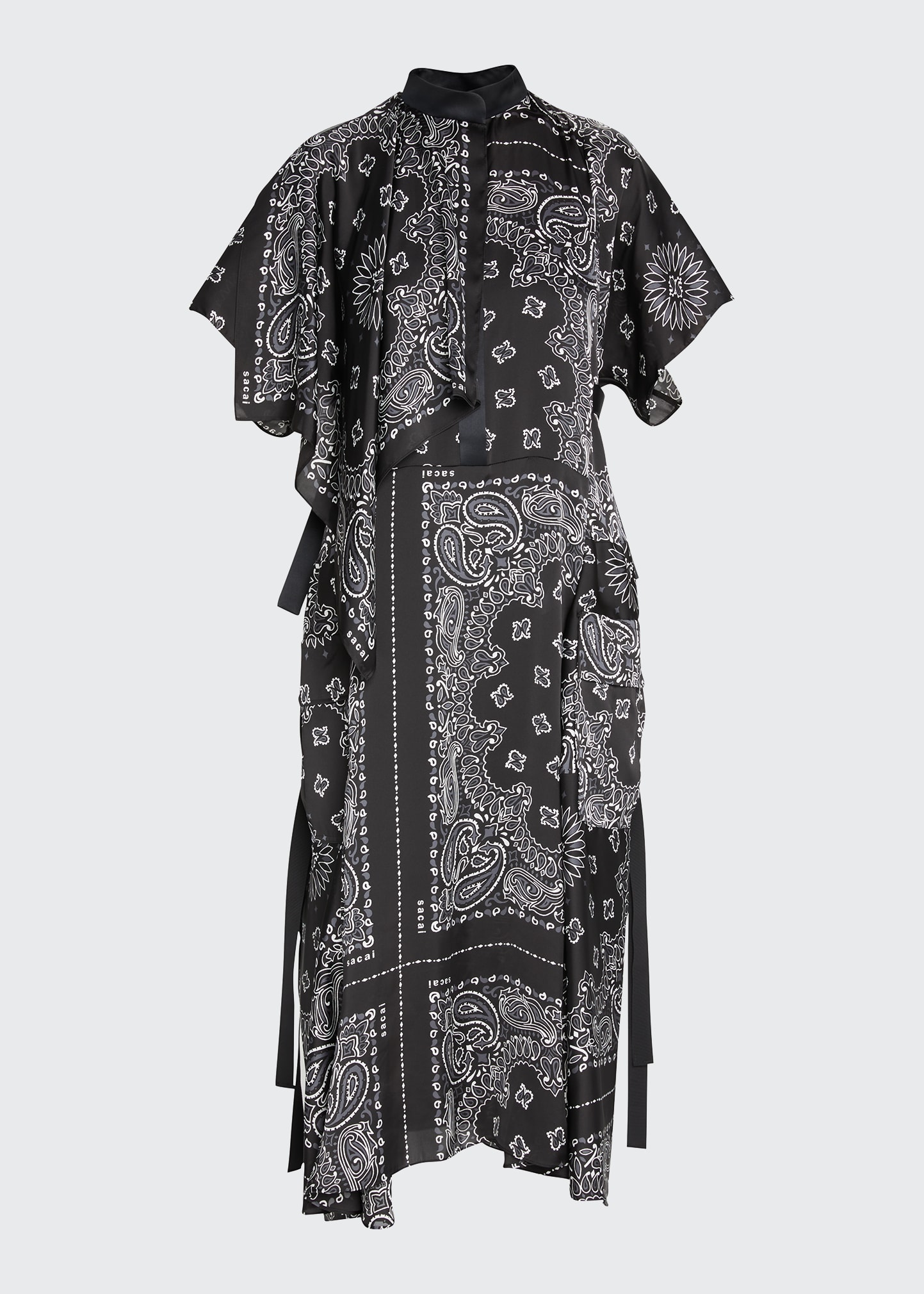 SACAI Bandana-Print High-Neck Silk Midi Dress - Bergdorf Goodman