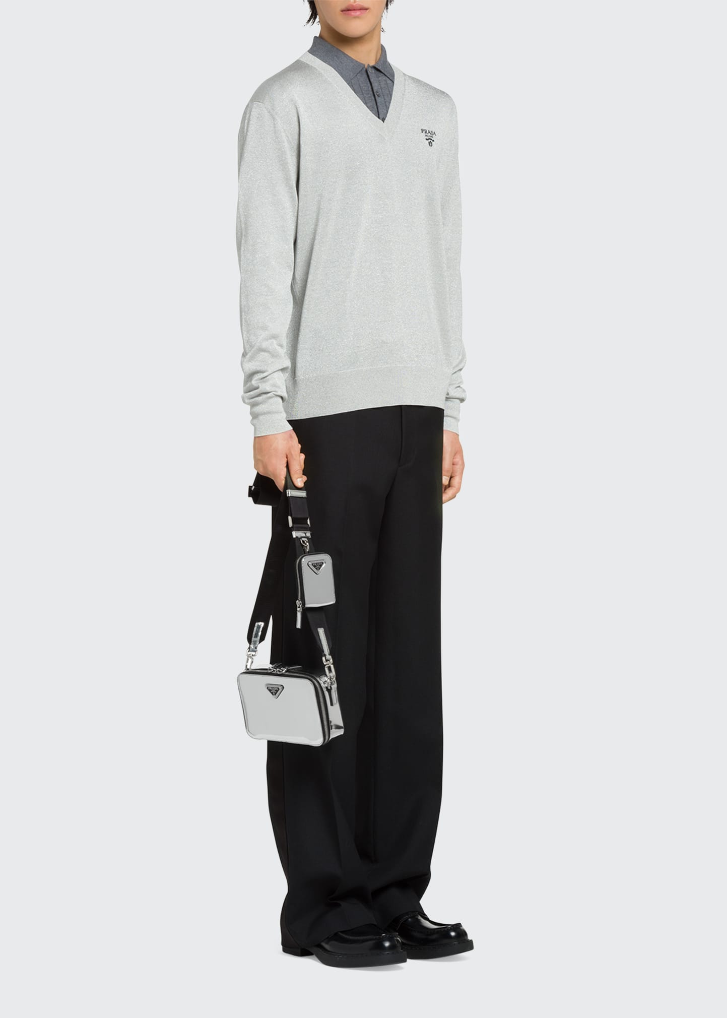 Prada Men's Leather Crossbody Bag w/ Pouch - Bergdorf Goodman