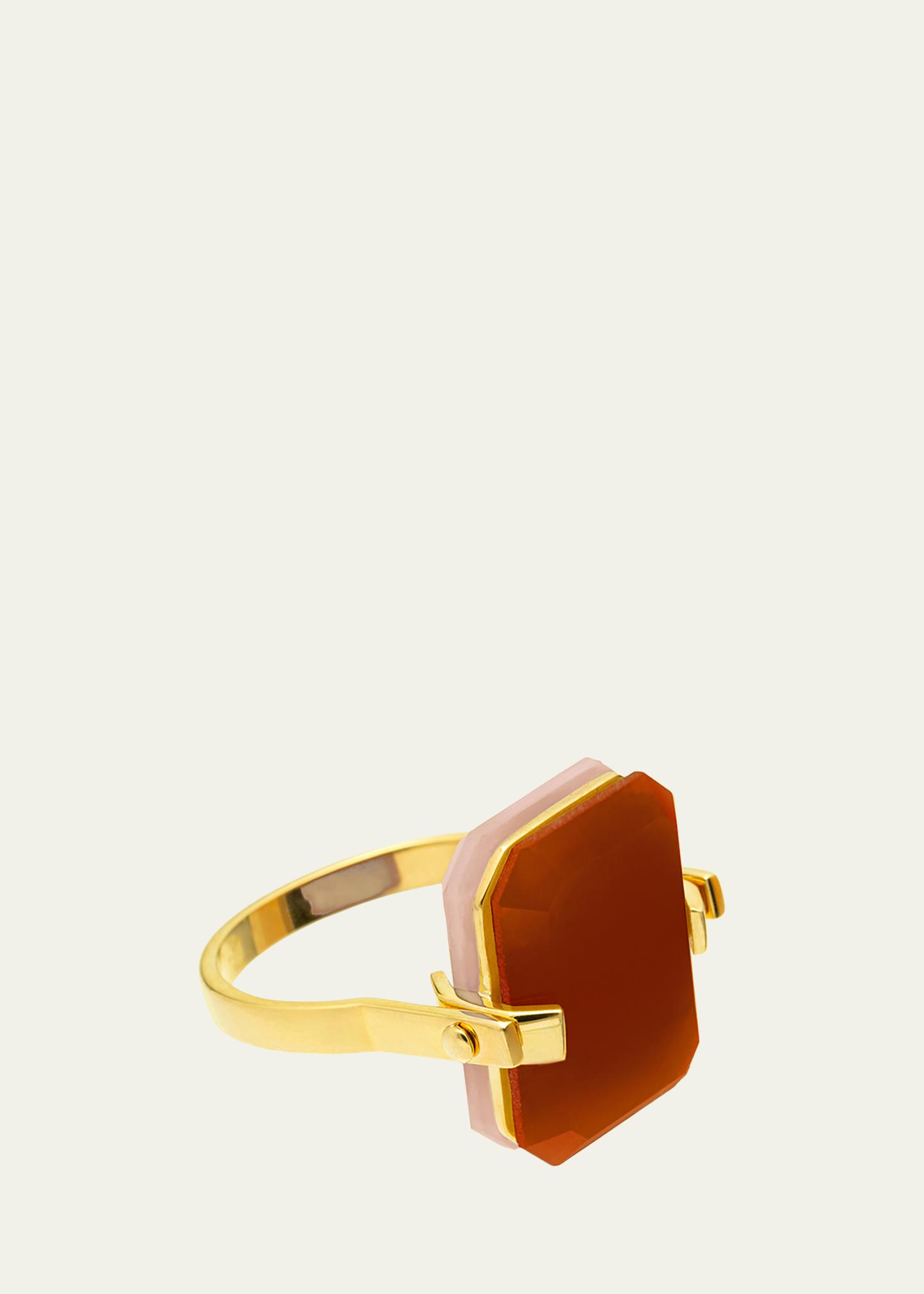 Aliita Deco Sandwich Turning Ring with Pink Opal and Carnelian 