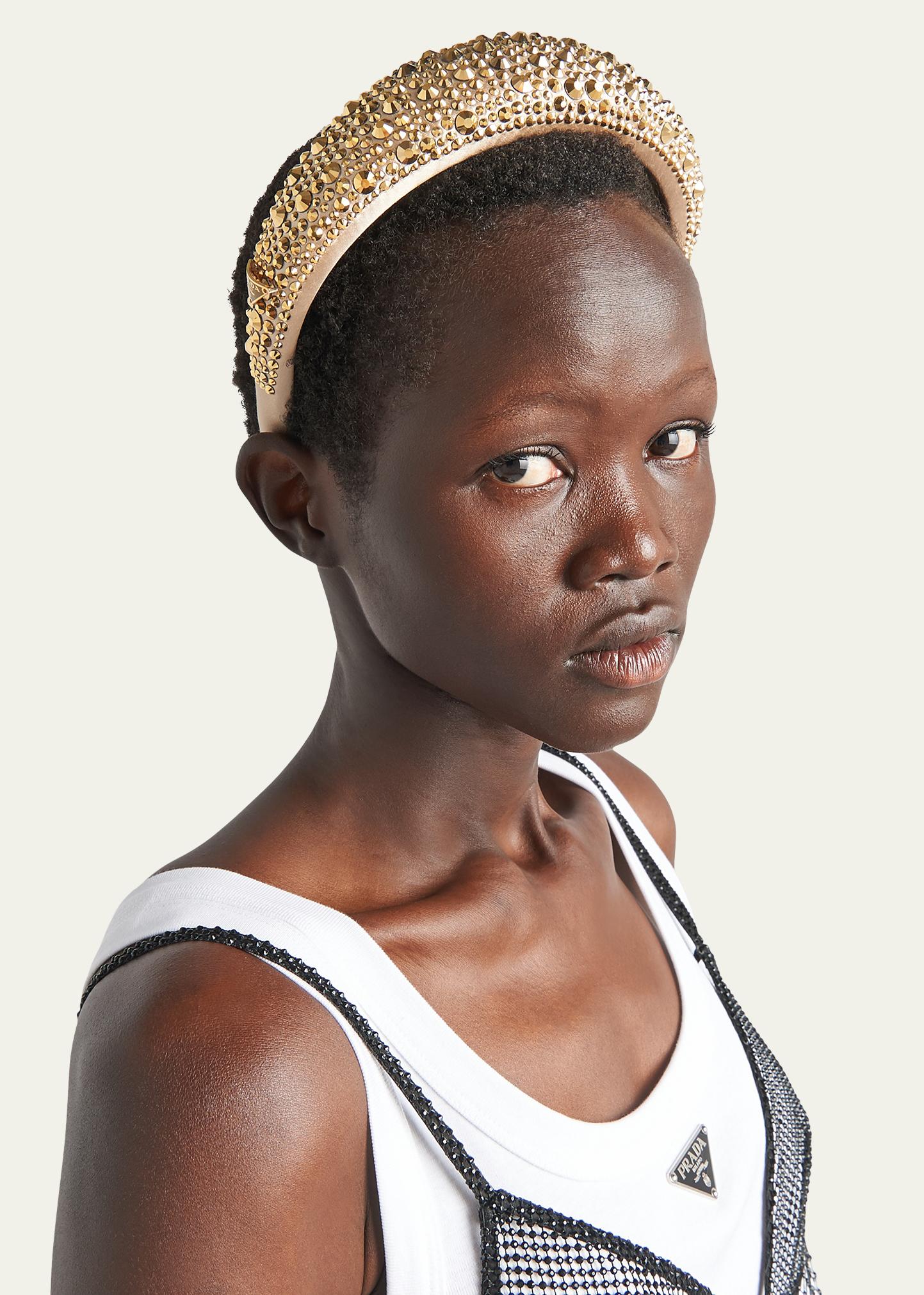 Prada Crystal Embellished Satin Headband - Bergdorf Goodman
