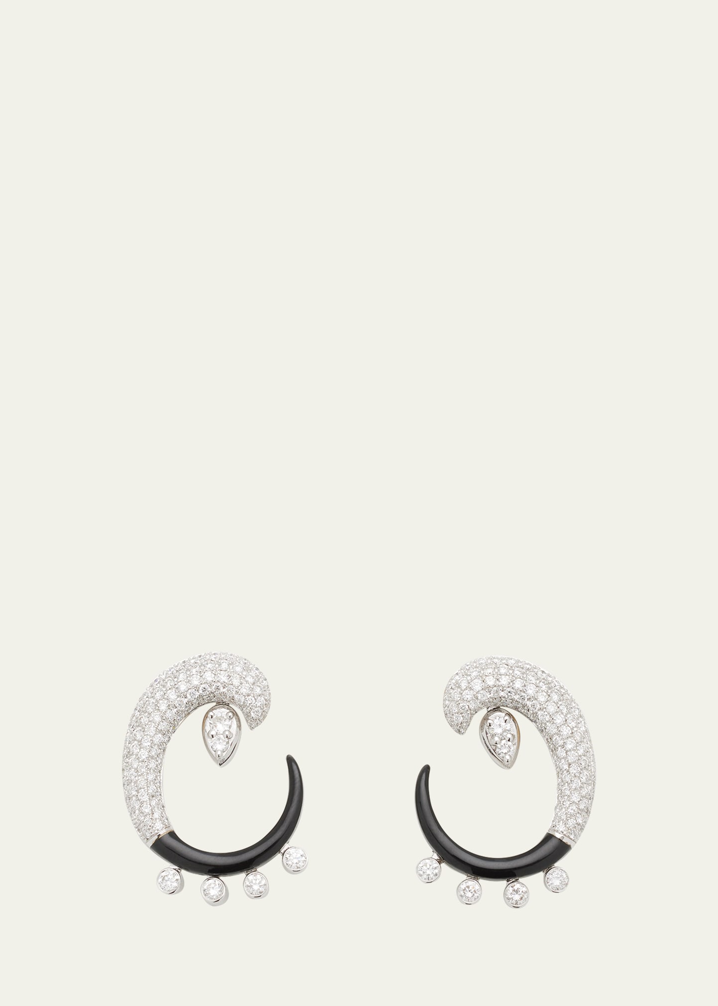Nikos Koulis Oui Open Curl Earrings with Diamonds and Black Enamel