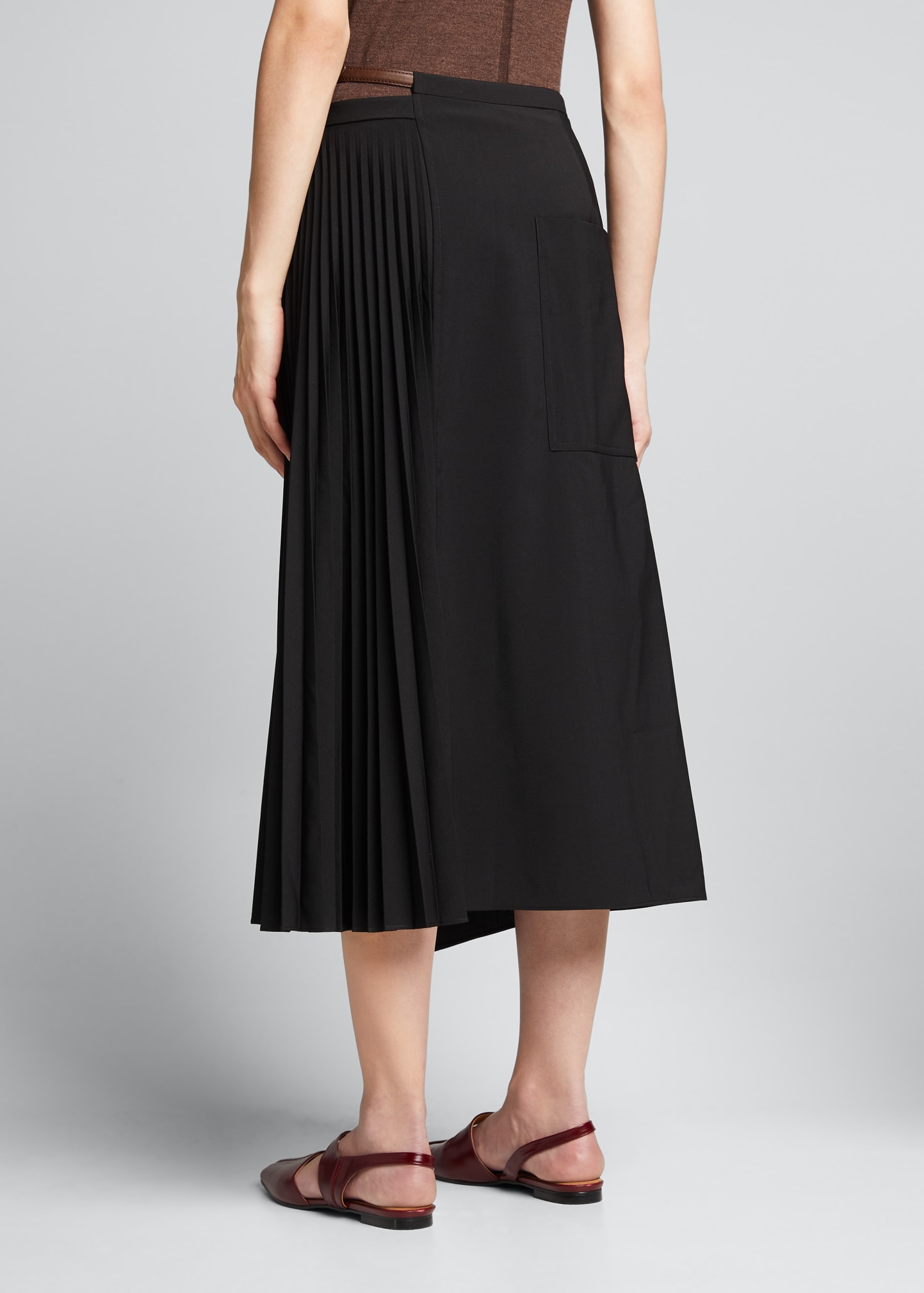 Tibi Tropical Wool Pleated Wrap Skirt w/ Leather Belt - Bergdorf