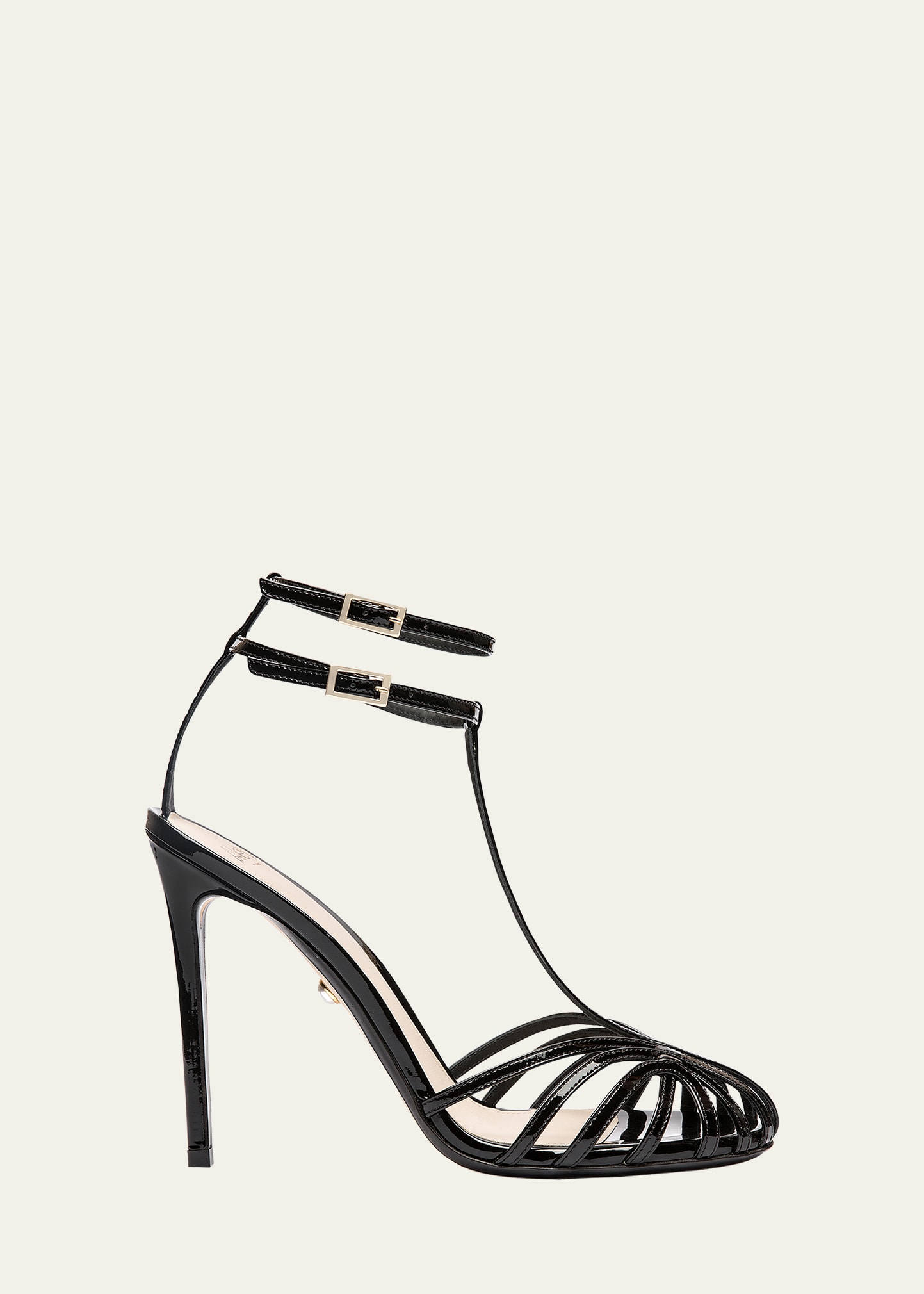 Champagne Patent Faux Leather Ankle Strap Heels main image 1