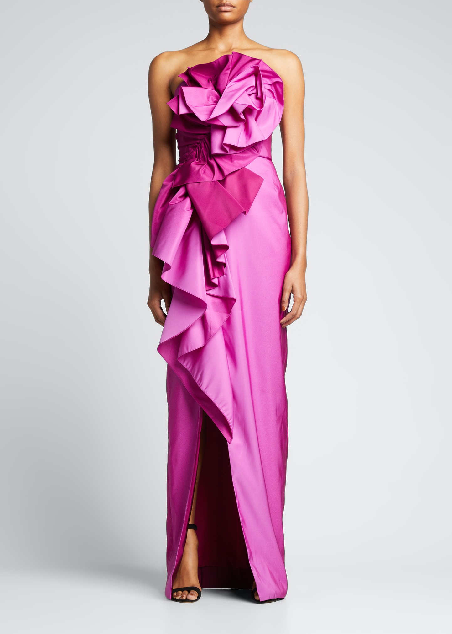 Ruffled Crepe Evening Gown